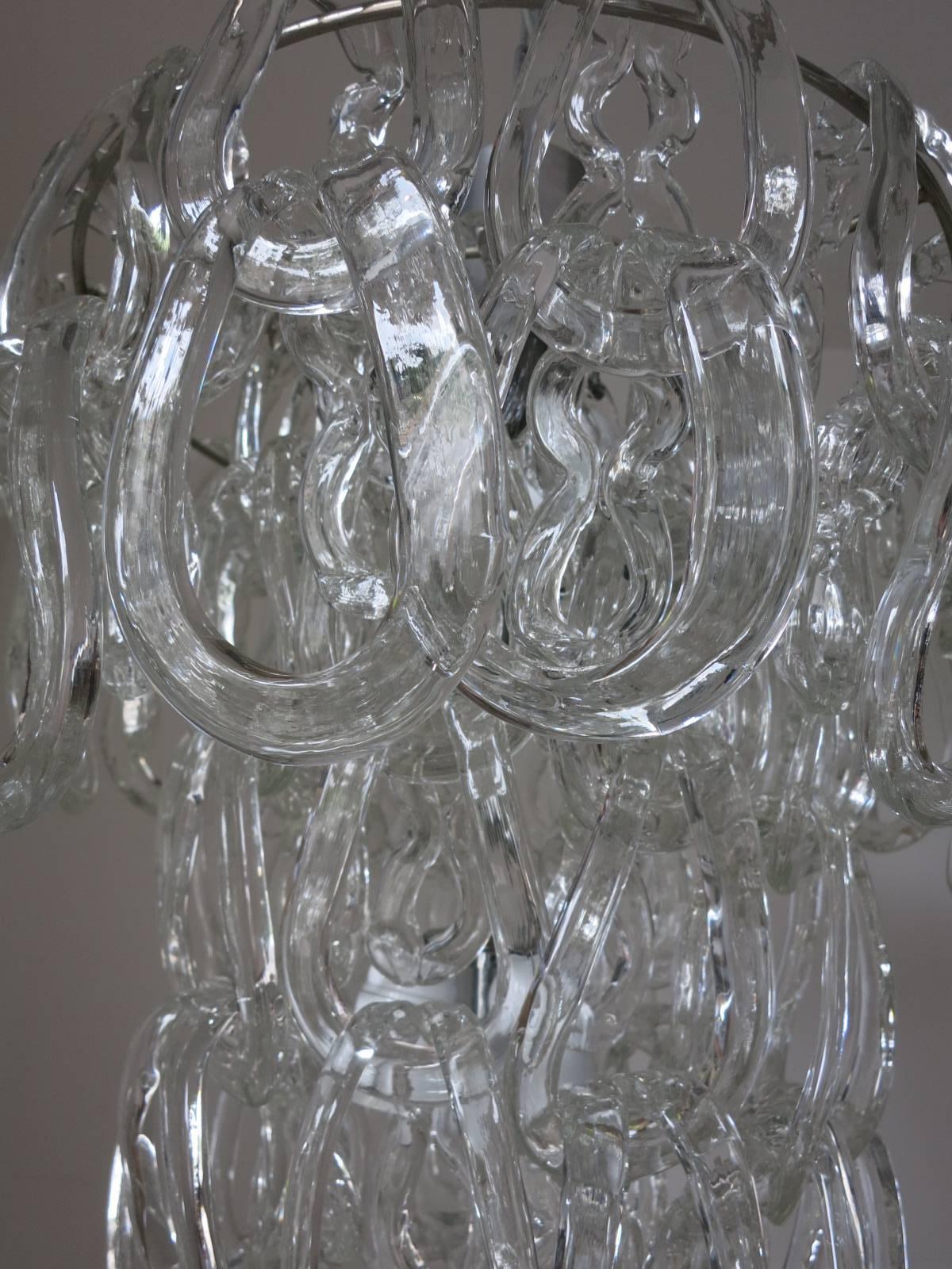 Vintage Chandelier w/ Murano Links Designed Angelo Mangiarotti for Vistosi, 1960s In Good Condition For Sale In Los Angeles, CA