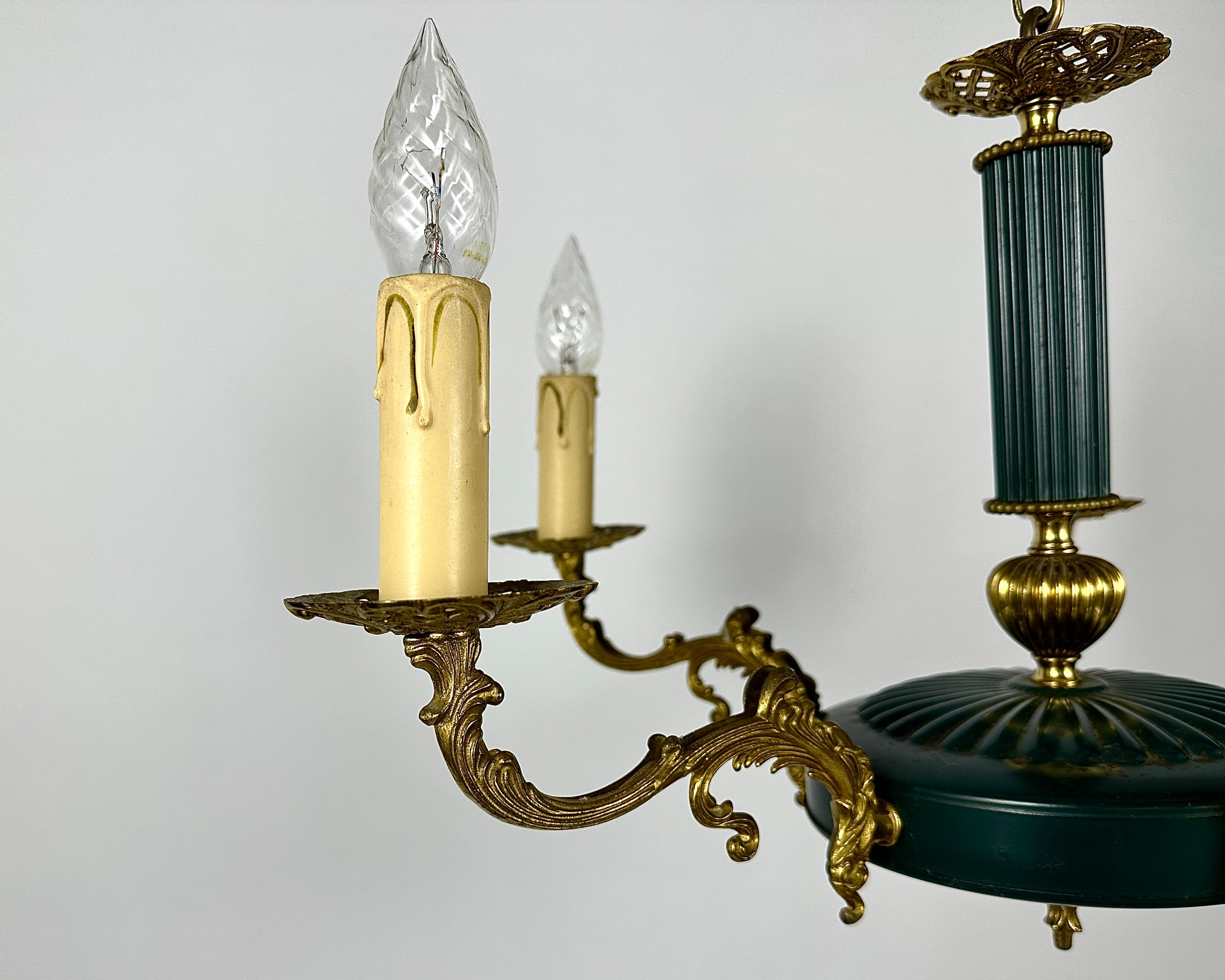 Vintage Chandelier With 5 Arms In The Empire Style Bronze Green Gold Lighting For Sale 1