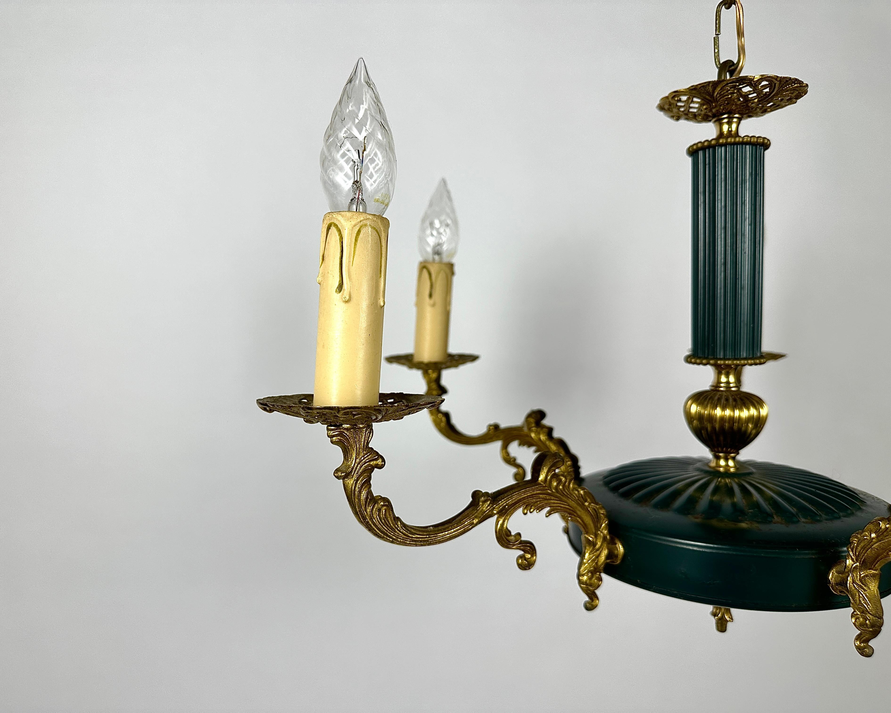 Vintage Chandelier With 5 Arms In The Empire Style Bronze Green Gold Lighting For Sale 2