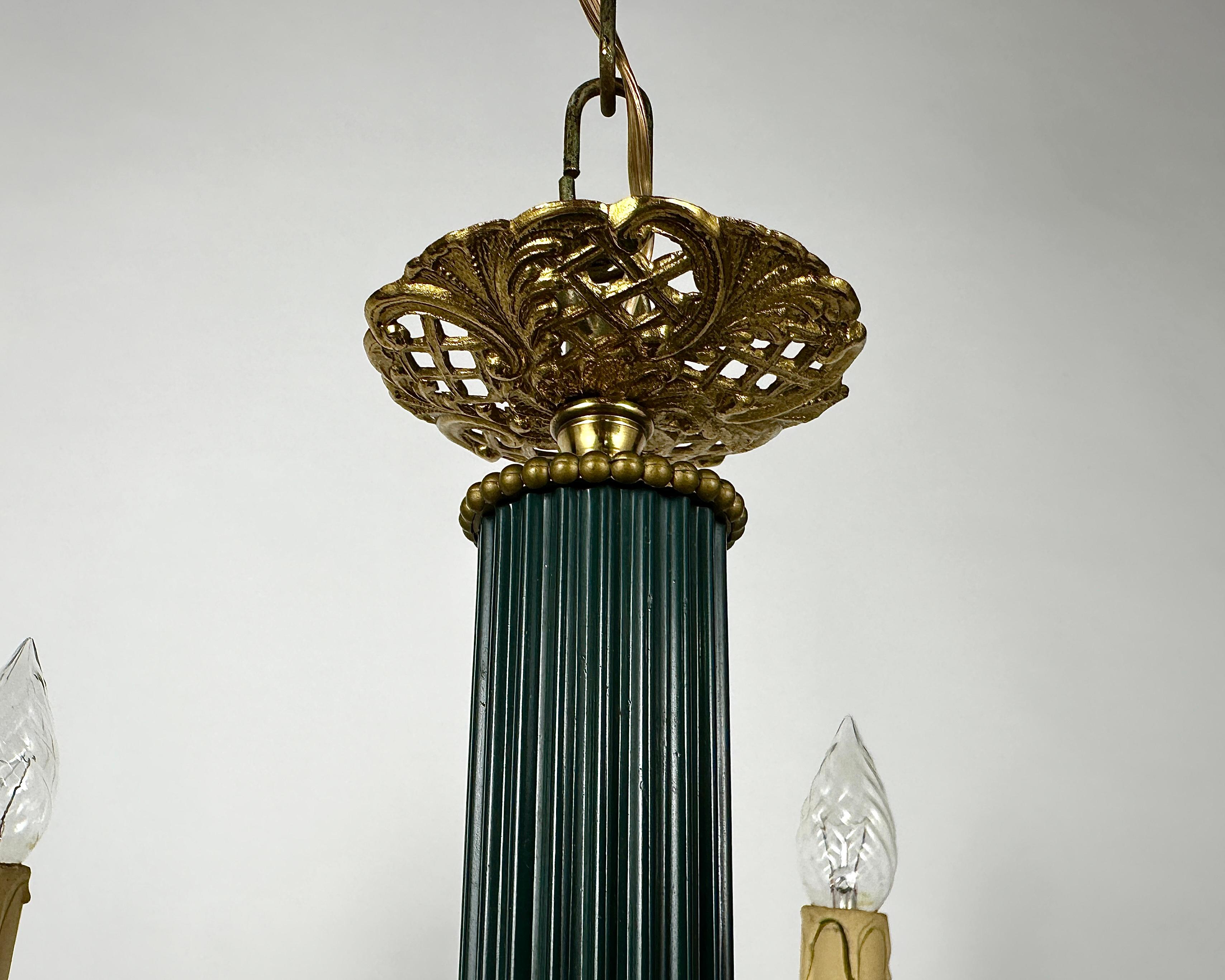 Vintage Chandelier With 5 Arms In The Empire Style Bronze Green Gold Lighting For Sale 3
