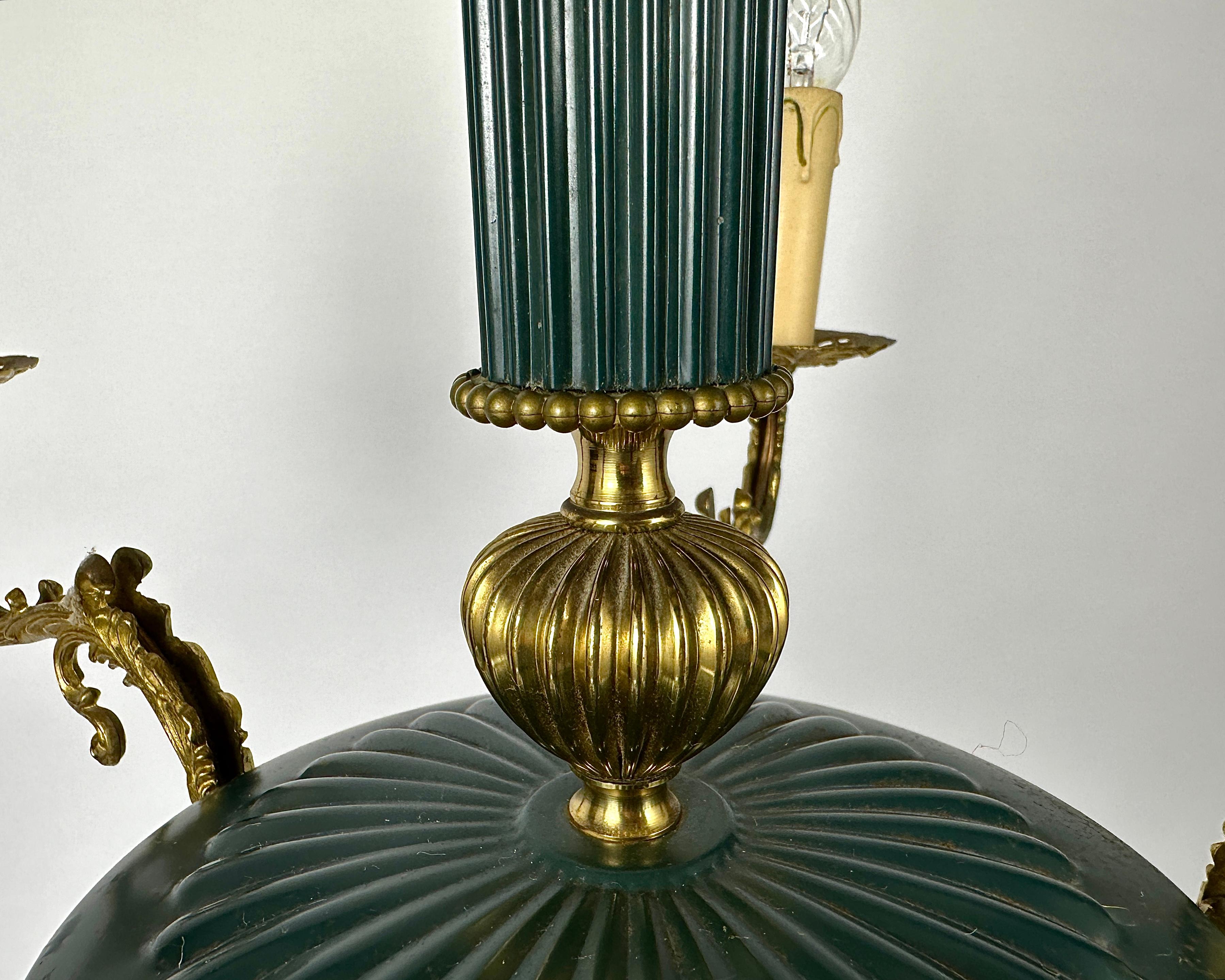Vintage Chandelier With 5 Arms In The Empire Style Bronze Green Gold Lighting For Sale 4