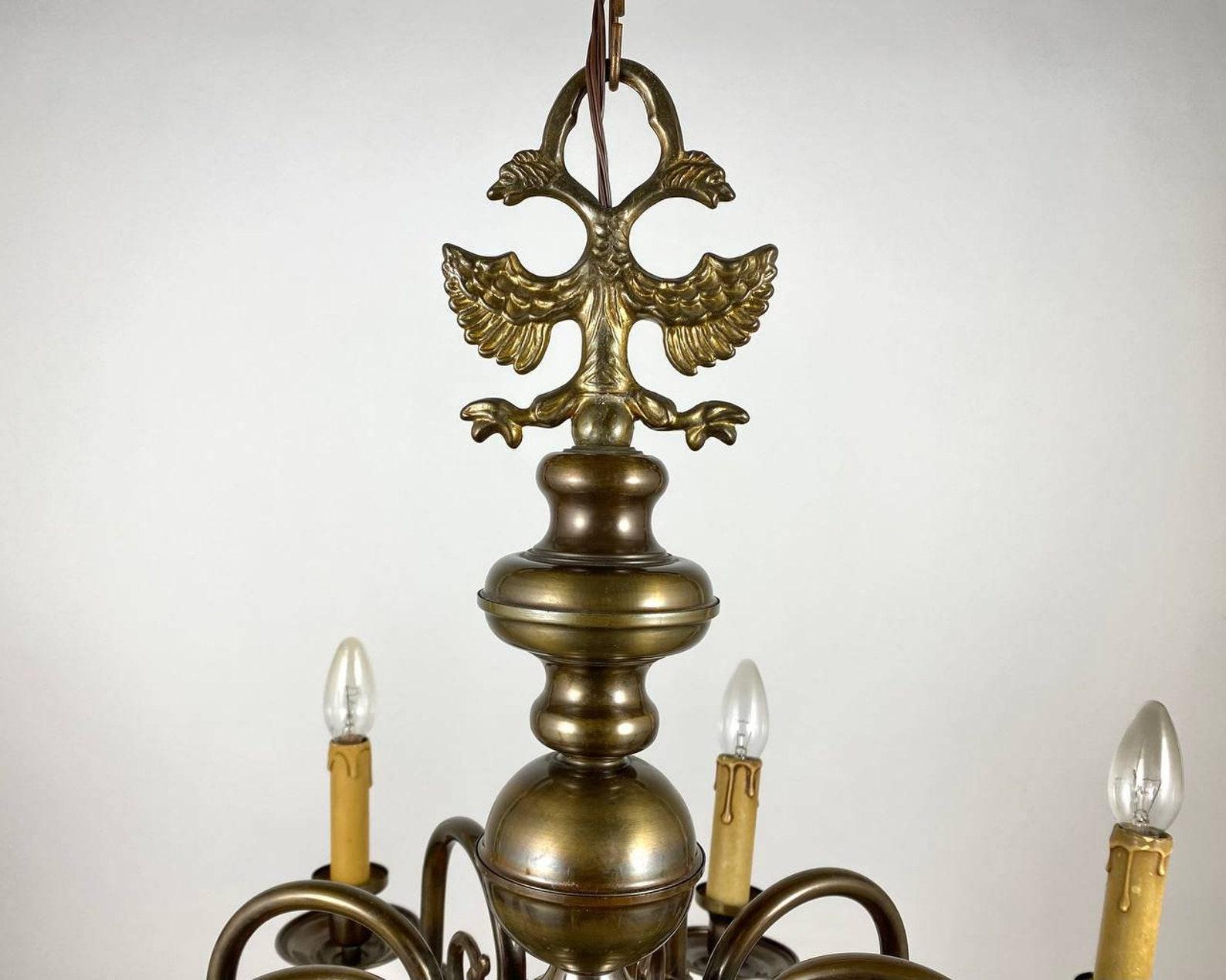 Other Vintage Chandelier With Double-Headed Eagle Flemish-Style Brass Lighting