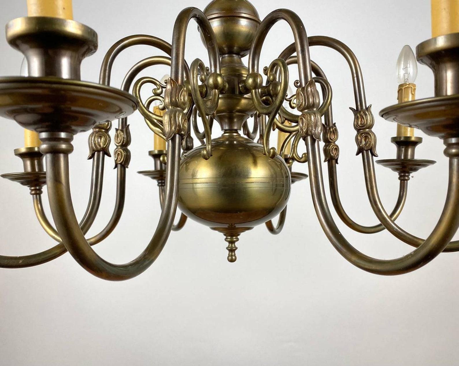 20th Century Vintage Chandelier With Double-Headed Eagle Flemish-Style Brass Lighting