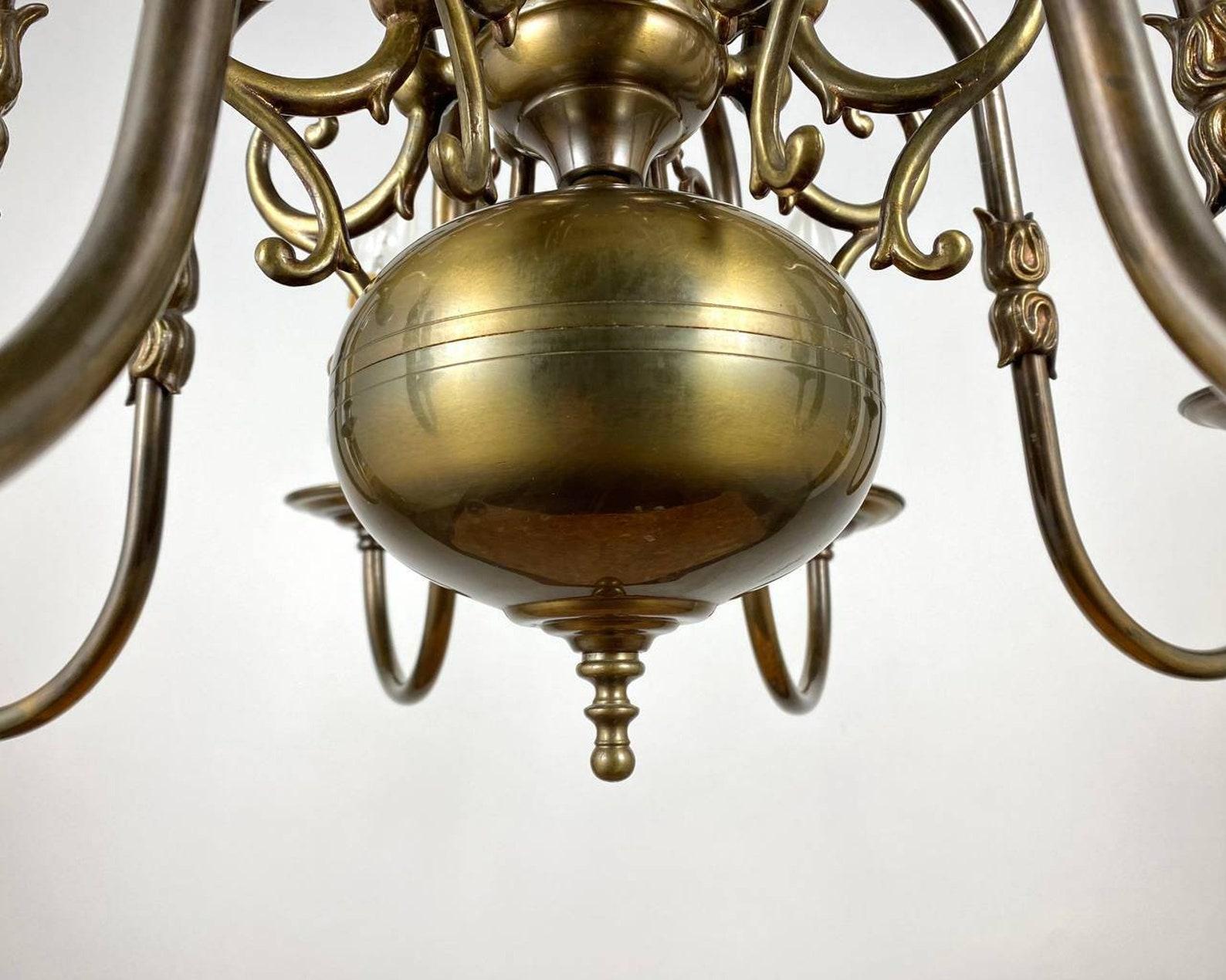 Vintage Chandelier With Double-Headed Eagle Flemish-Style Brass Lighting 2