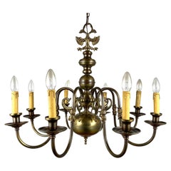 Vintage Chandelier With Double-Headed Eagle Flemish-Style Brass Lighting