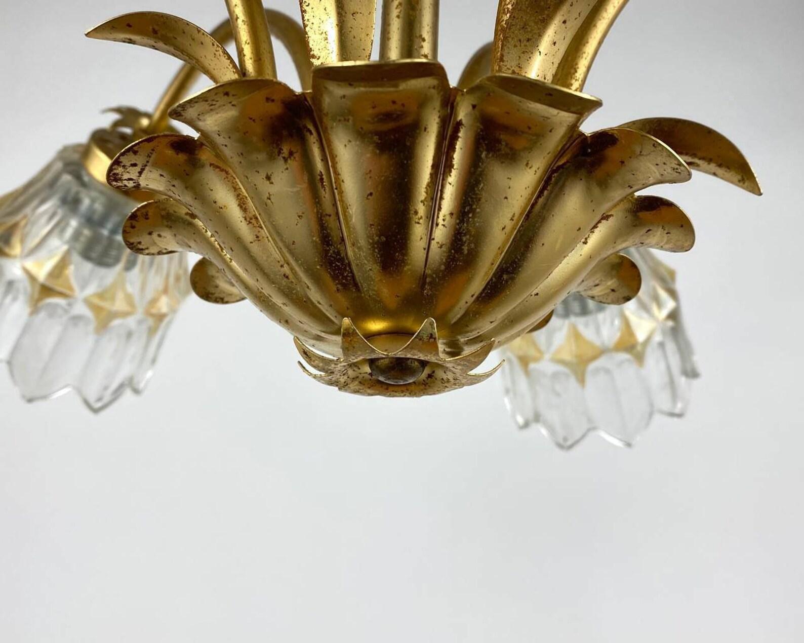 Late 20th Century Vintage Chandelier with Glass Lampshades, Germany, 1970s For Sale