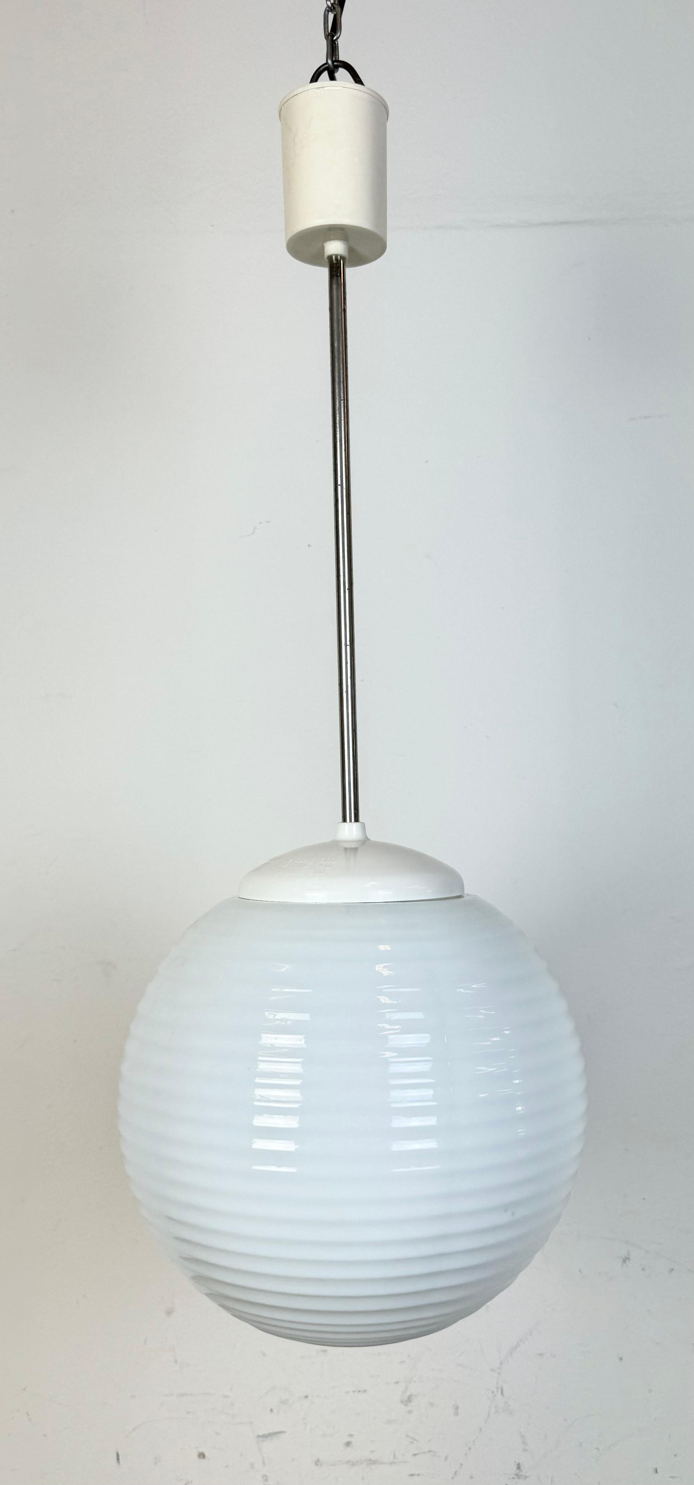 Industrial Vintage Chandelier with Milk Glass from Elektrosvit, 1960s For Sale