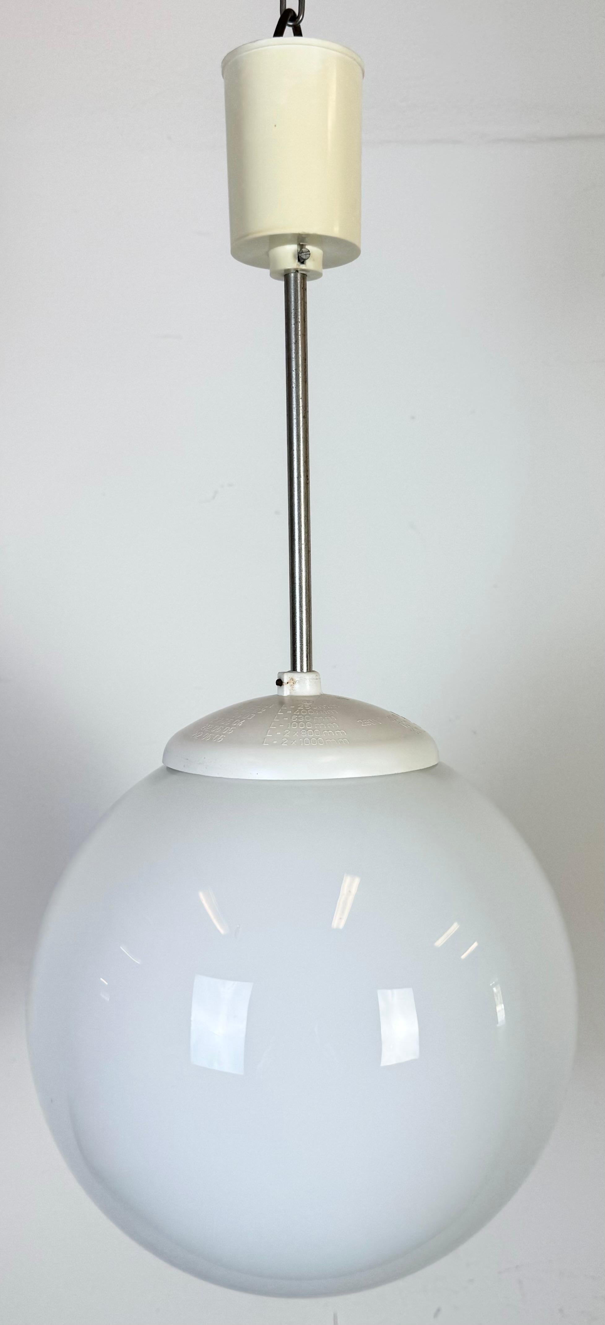 Industrial Vintage Chandelier with Milk Glass from Elektrosvit, 1960s For Sale