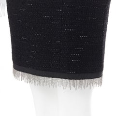 vintage Chanel 02A Runway black silver tweed chain trimmed pencil skirt FR36