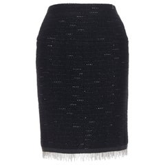 vintage Chanel 02A Runway black silver tweed chain trimmed pencil skirt FR36