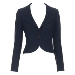 vintage CHANEL 02C black rounded collar jewel button cropped blazer jacket Fr34