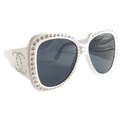 Vintage Chanel 05257 10601 White Strass S/S 1994 Sunglasses Made In France