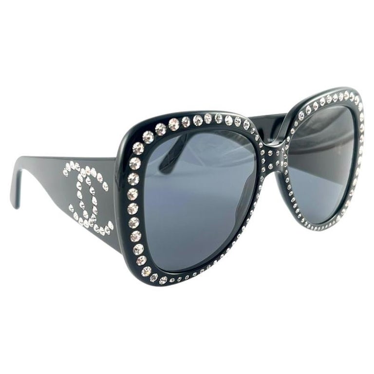 Vintage Chanel 05257 94305 Black Strass S/S 1994 Sunglasses Made In France  For Sale at 1stDibs | chanel vintage sunglasses