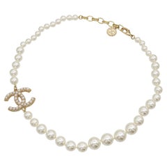 Vintage Chanel 100th Anniversary Gold-Finish Faux Pearl Beaded Strand Necklace