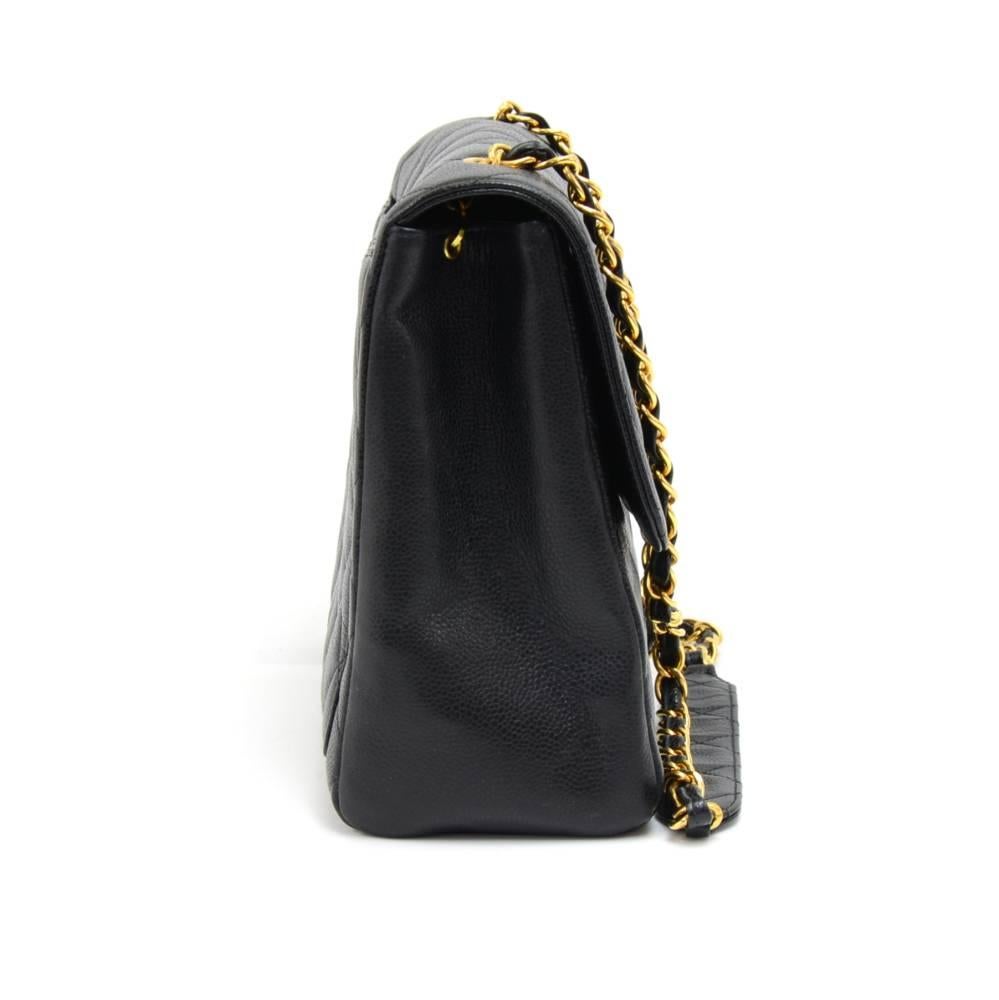 Women's Chanel Vintage 10.5 Inch Flap Black Quilted Caviar Leather Shoulder Bag 
