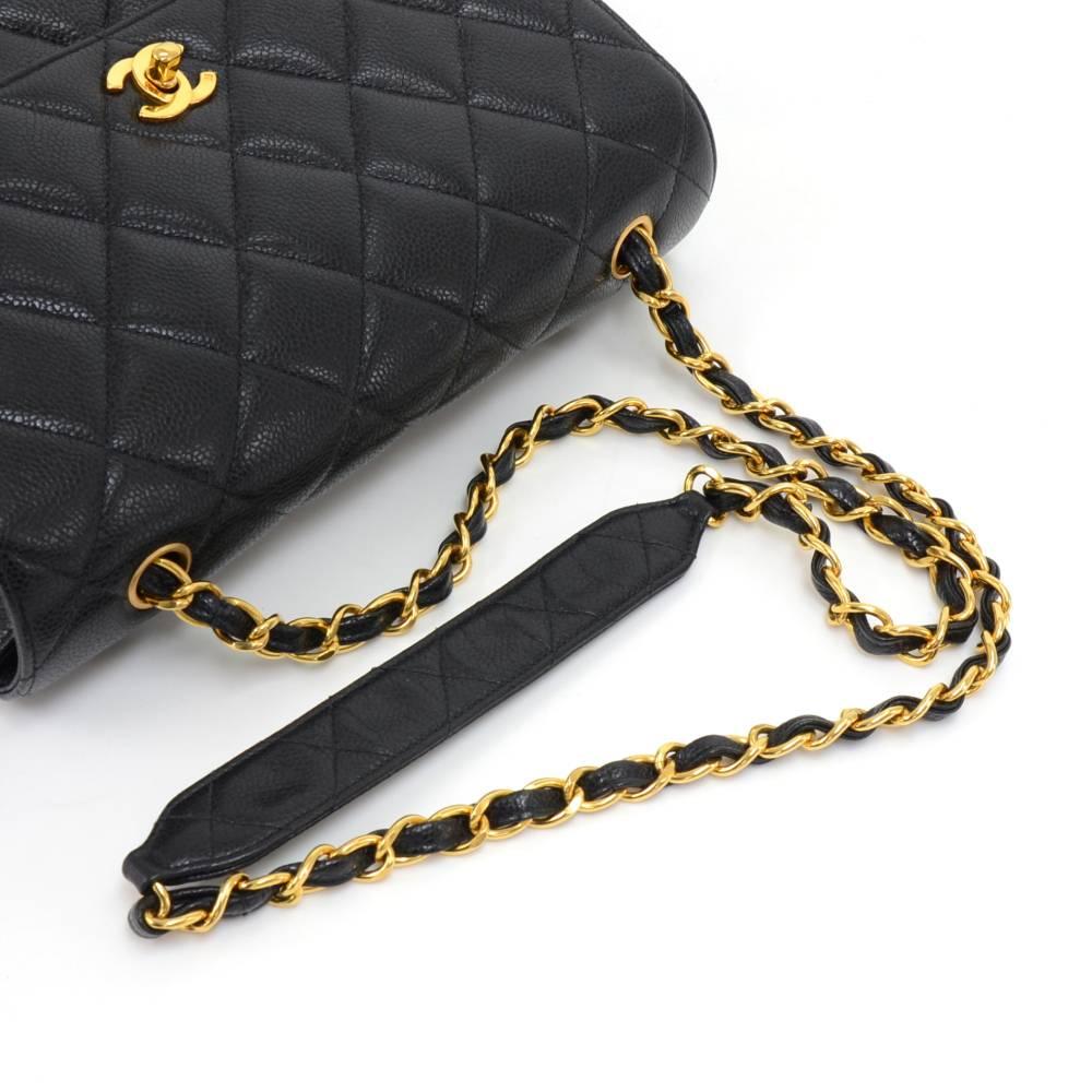 Chanel Vintage 10.5 Inch Flap Black Quilted Caviar Leather Shoulder Bag  2