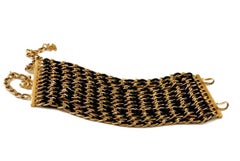 Vintage CHANEL 12 Chain Leather Tiered Wide Cuff Bracelet