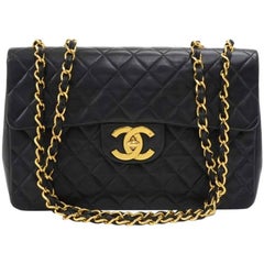 Vintage Chanel 13" Maxi Jumbo Black Quilted Leather Shoulder Flap Bag