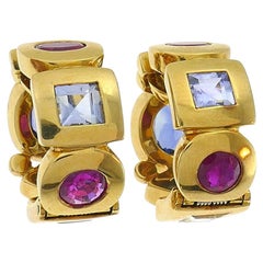 Vintage Chanel 18k Gold Gems Huggie Earrings