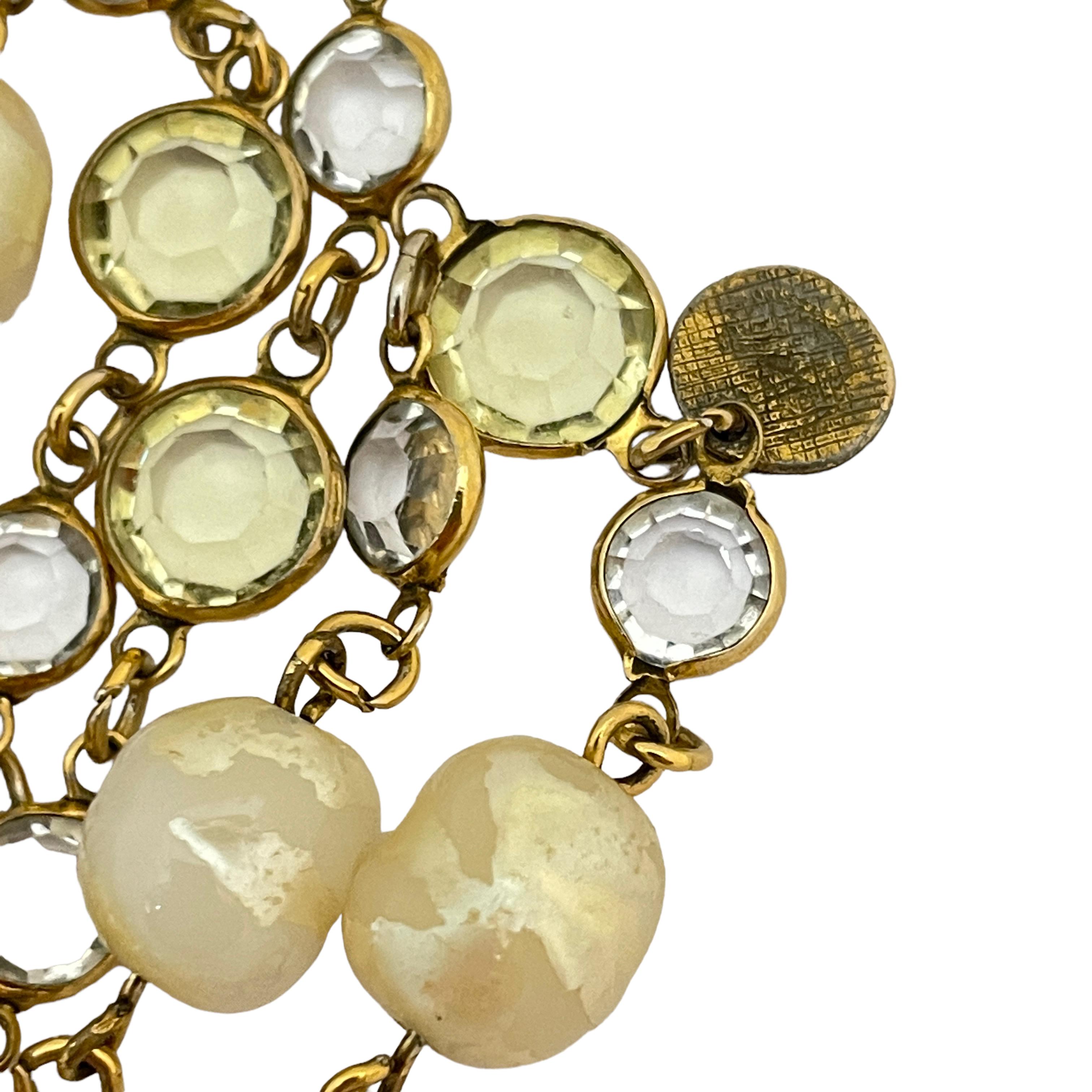 Vintage CHANEL 1981 gold pearl crystal long designer runway necklace For Sale 1