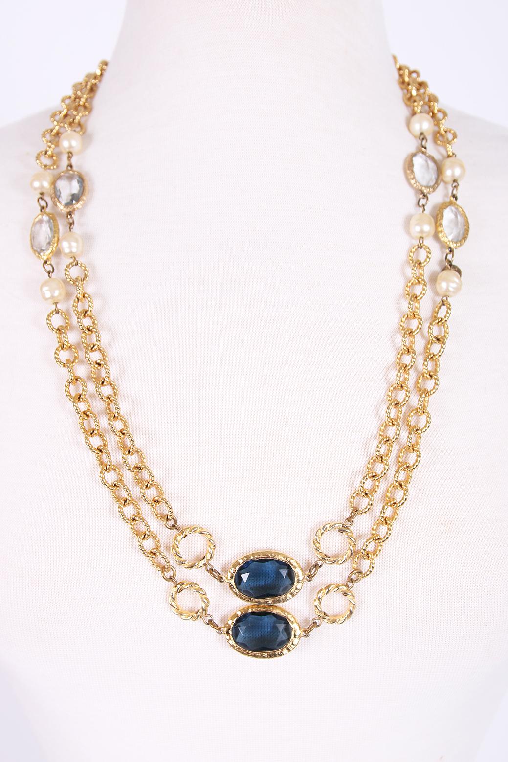 Vintage Chanel 1981 Sautoir Kette Halskette mit Perle & abgeschrägten Gripoix Perlen im Zustand „Hervorragend“ im Angebot in Studio City, CA
