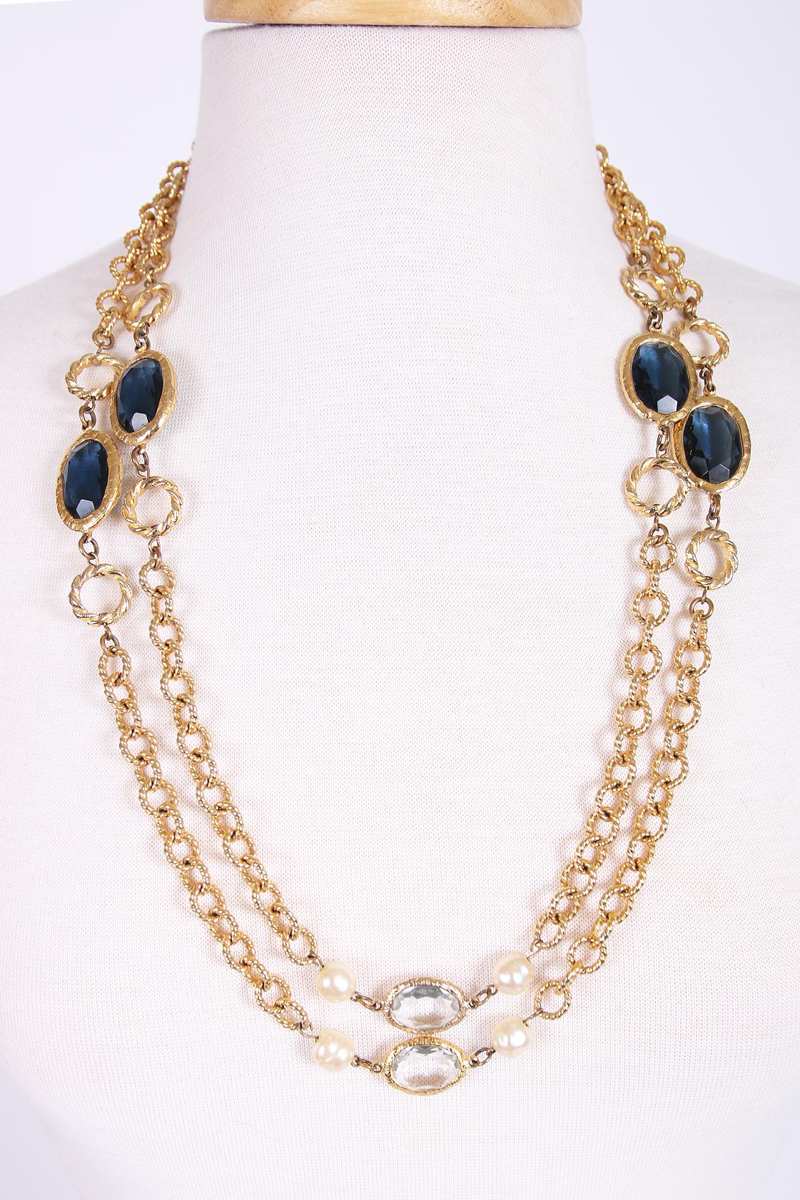 Vintage Chanel 1981 Sautoir Kette Halskette mit Perle & abgeschrägten Gripoix Perlen Damen im Angebot