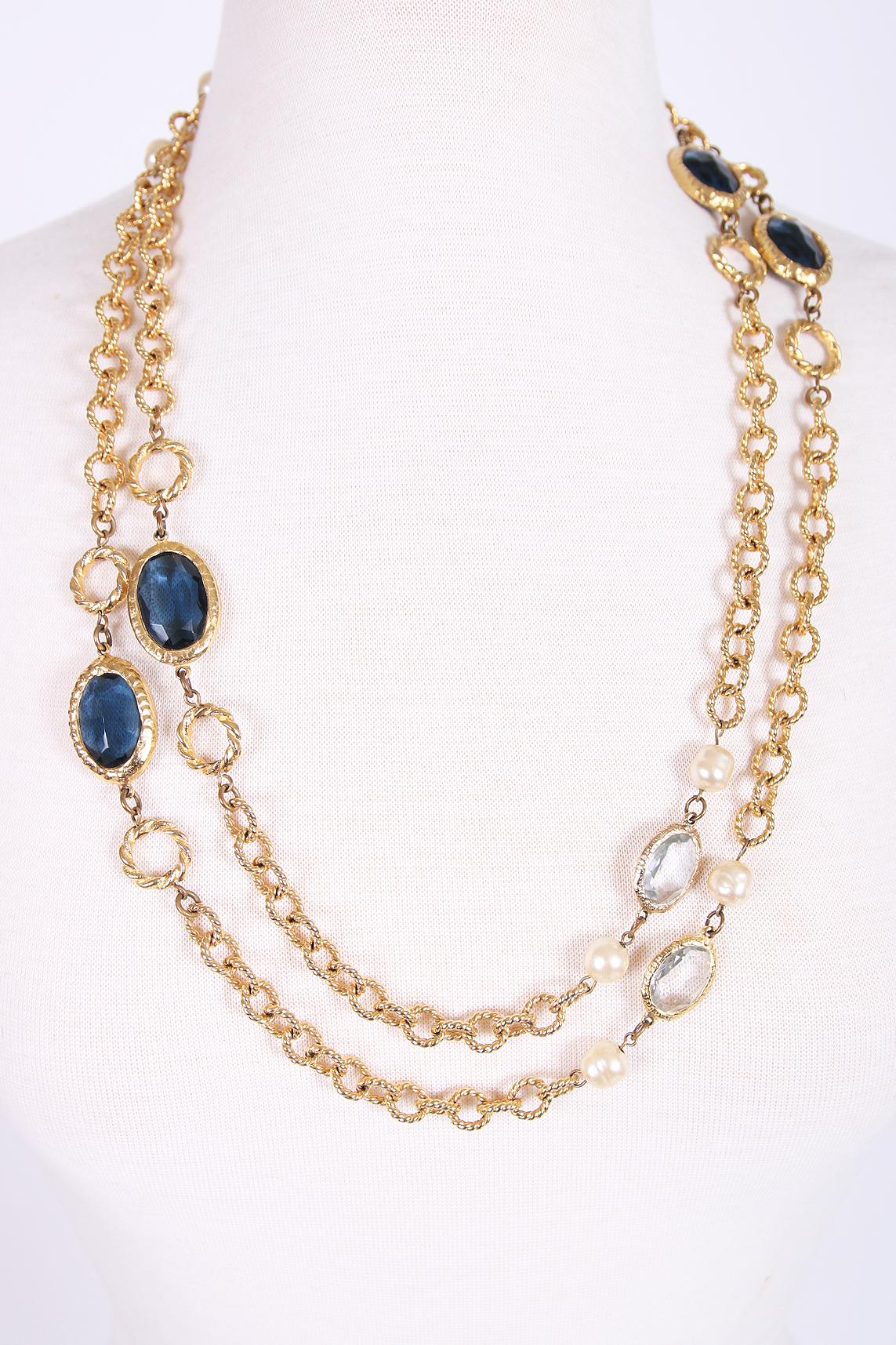 Vintage Chanel 1981 Sautoir Kette Halskette mit Perle & abgeschrägten Gripoix Perlen im Angebot 1