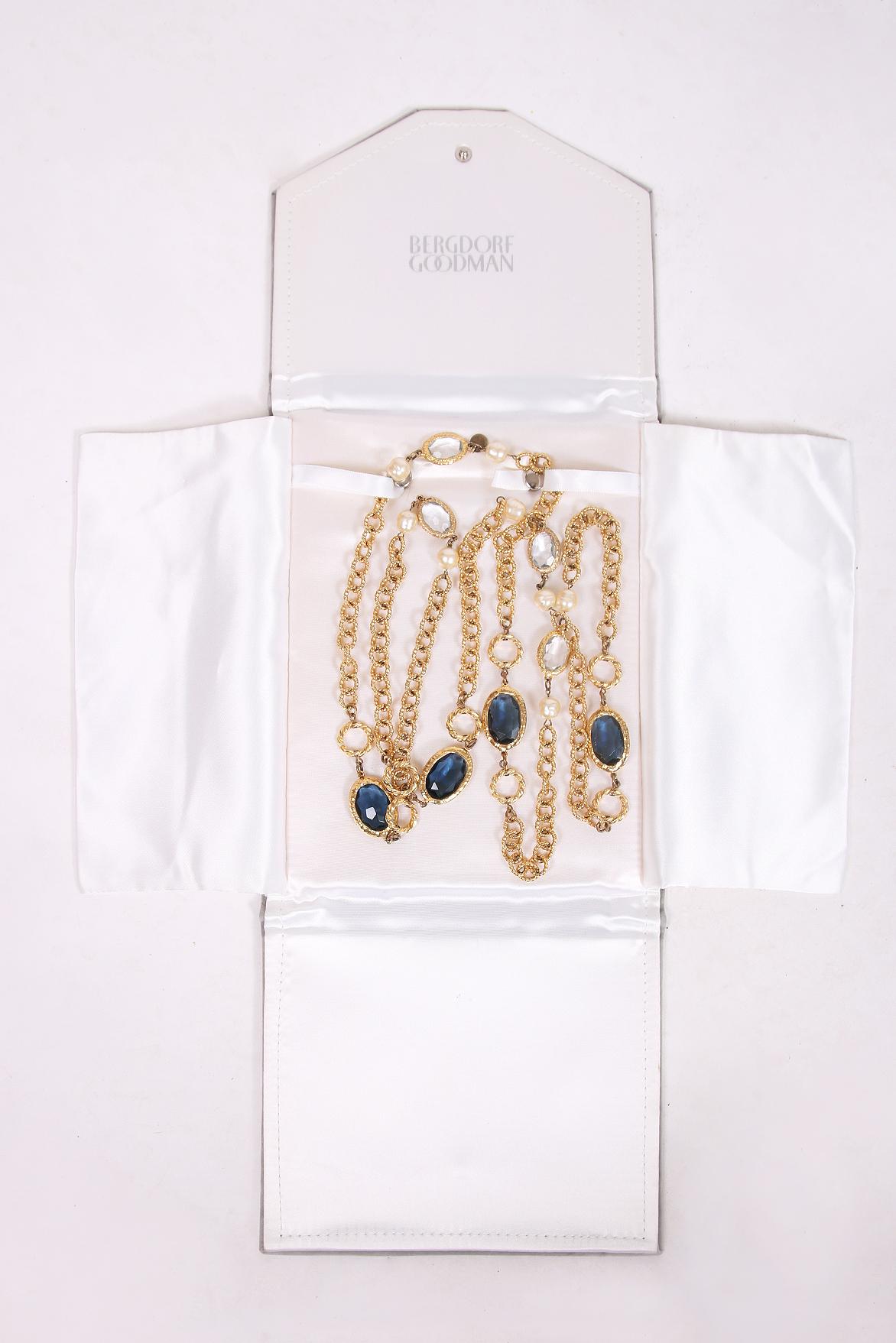 Vintage Chanel 1981 Sautoir Chain Necklace w/Pearl & Bevel-Set Gripoix beads For Sale 2