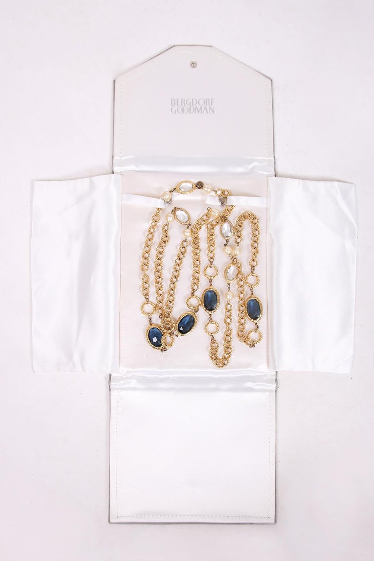 Vintage Chanel 1981 Sautoir Chain Necklace w/Pearl and Bevel-Set