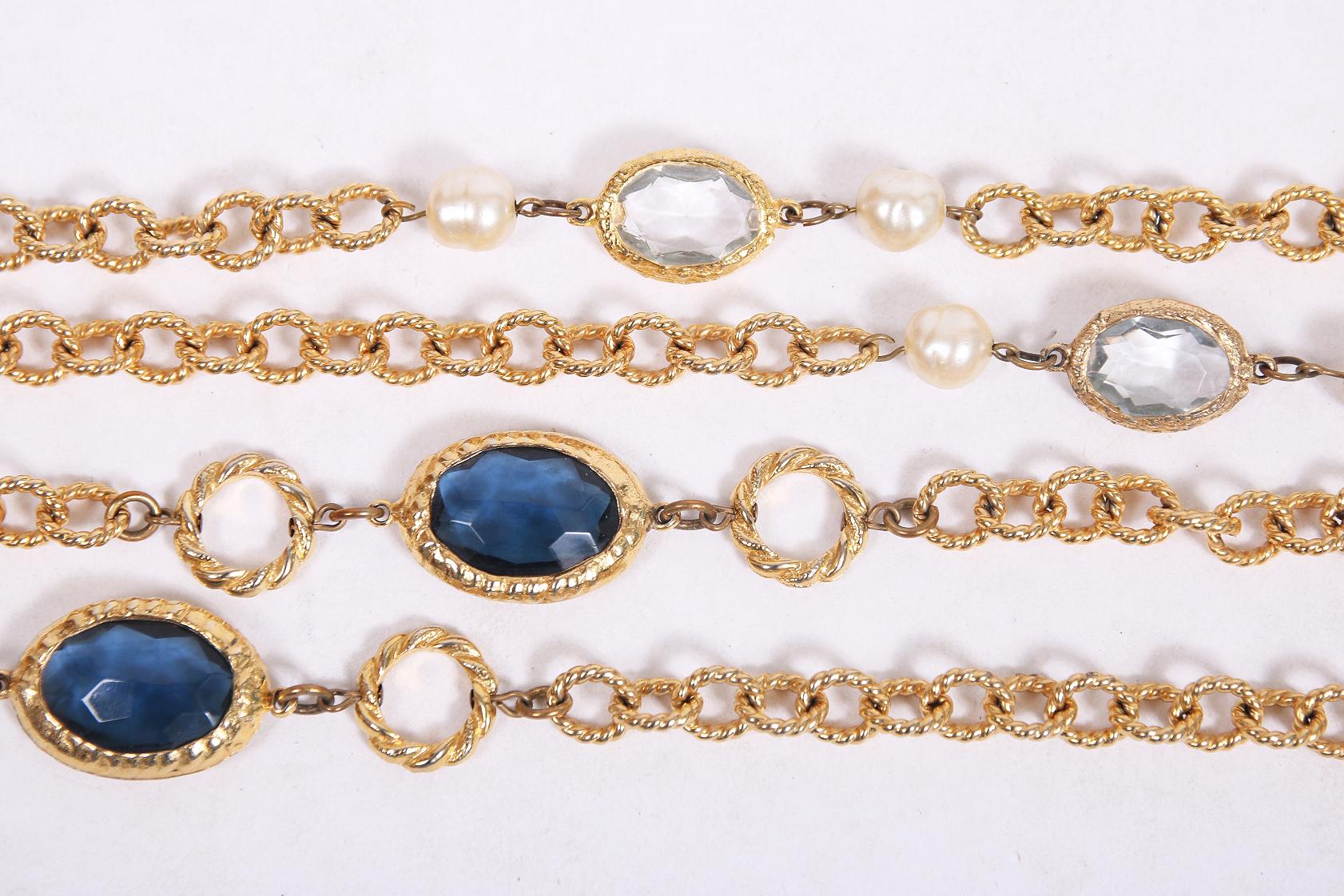 Vintage Chanel 1981 Sautoir Chain Necklace w/Pearl & Bevel-Set Gripoix beads For Sale 1