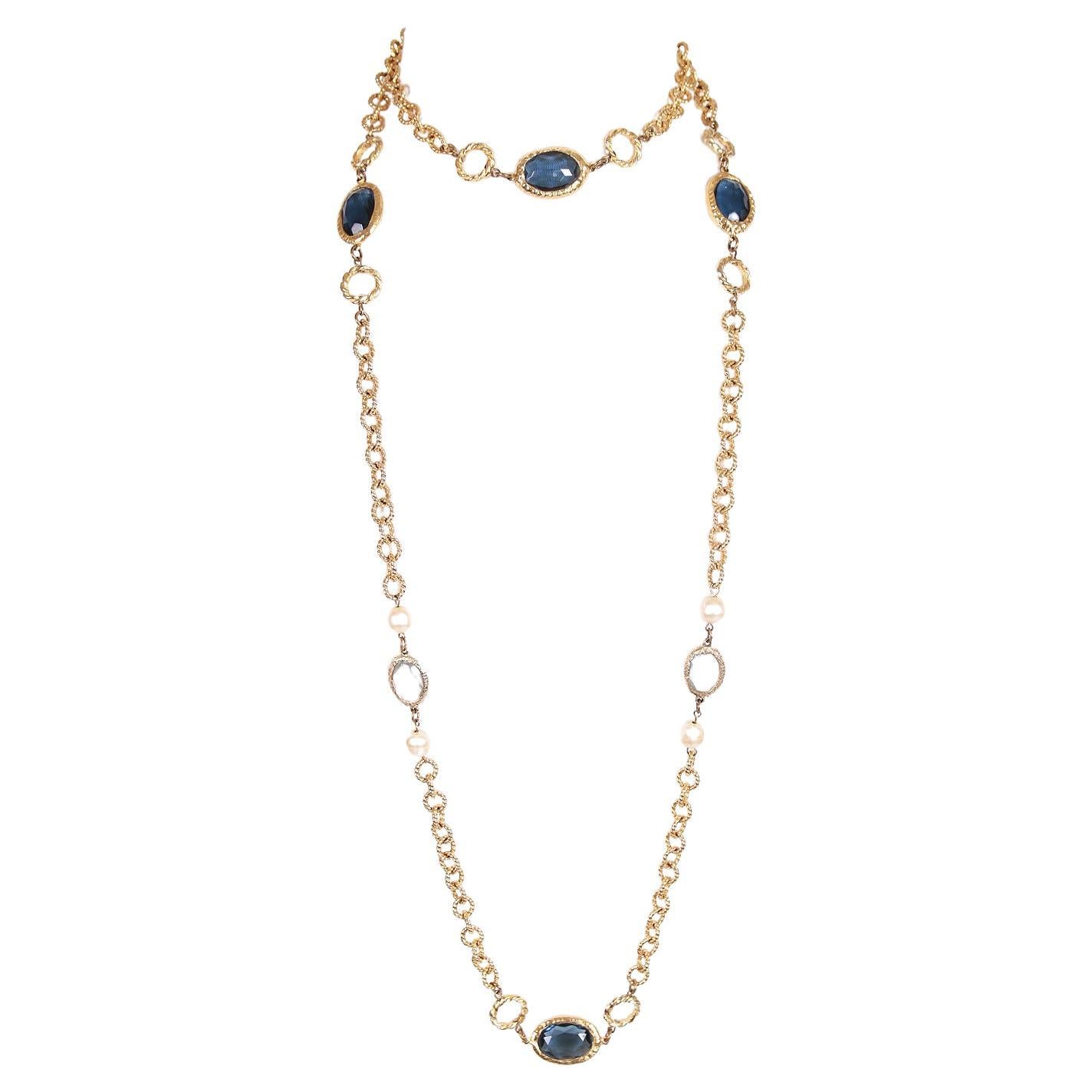 Vintage Chanel 1981 Sautoir Kette Halskette mit Perle & abgeschrägten Gripoix Perlen