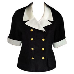 Vintage Chanel 1983 K.L. "1st Collection" Navy & White Fitted Jacket FR 38/ US 6