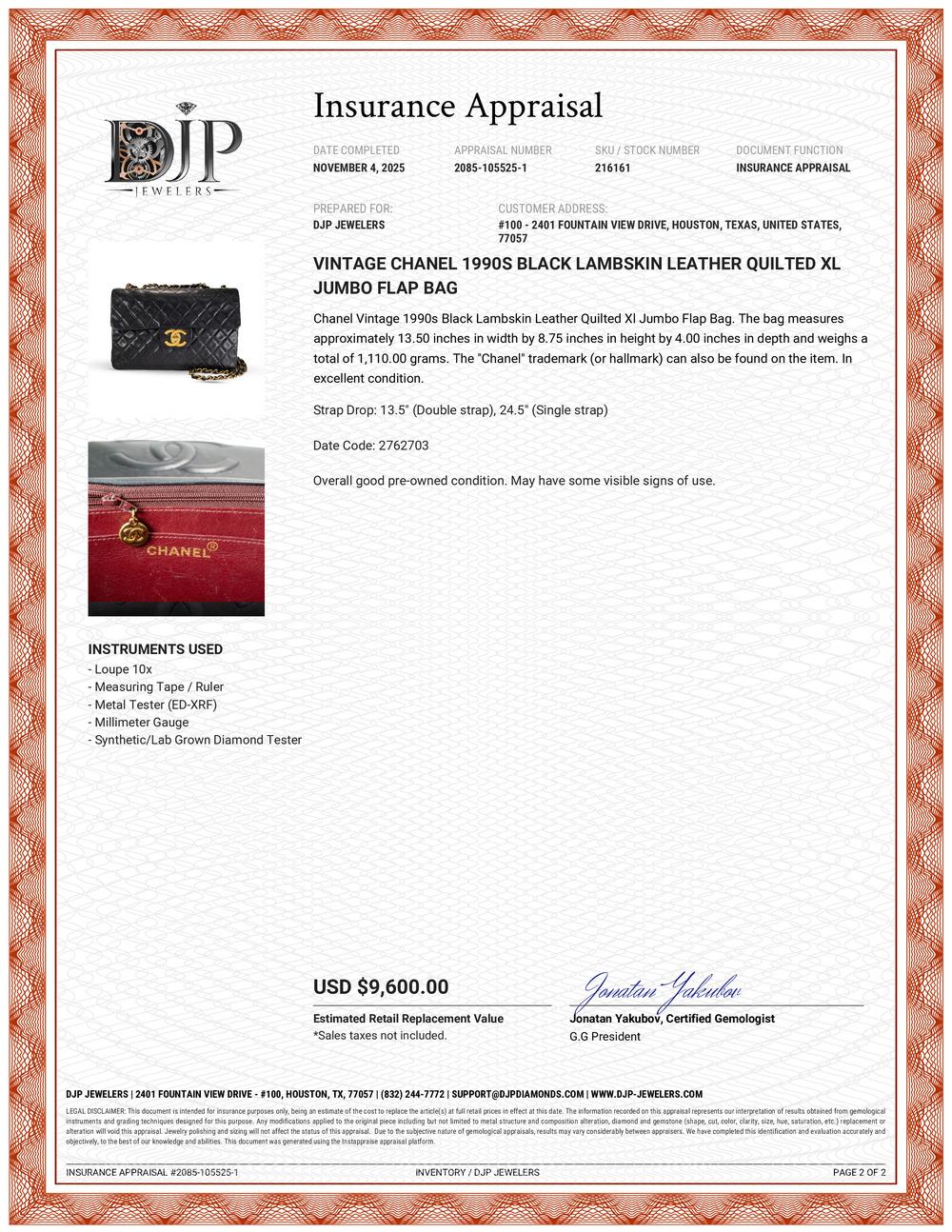 Vintage Chanel 1990s Black Lambskin Leather Quilted XL Jumbo Flap Bag For Sale 8