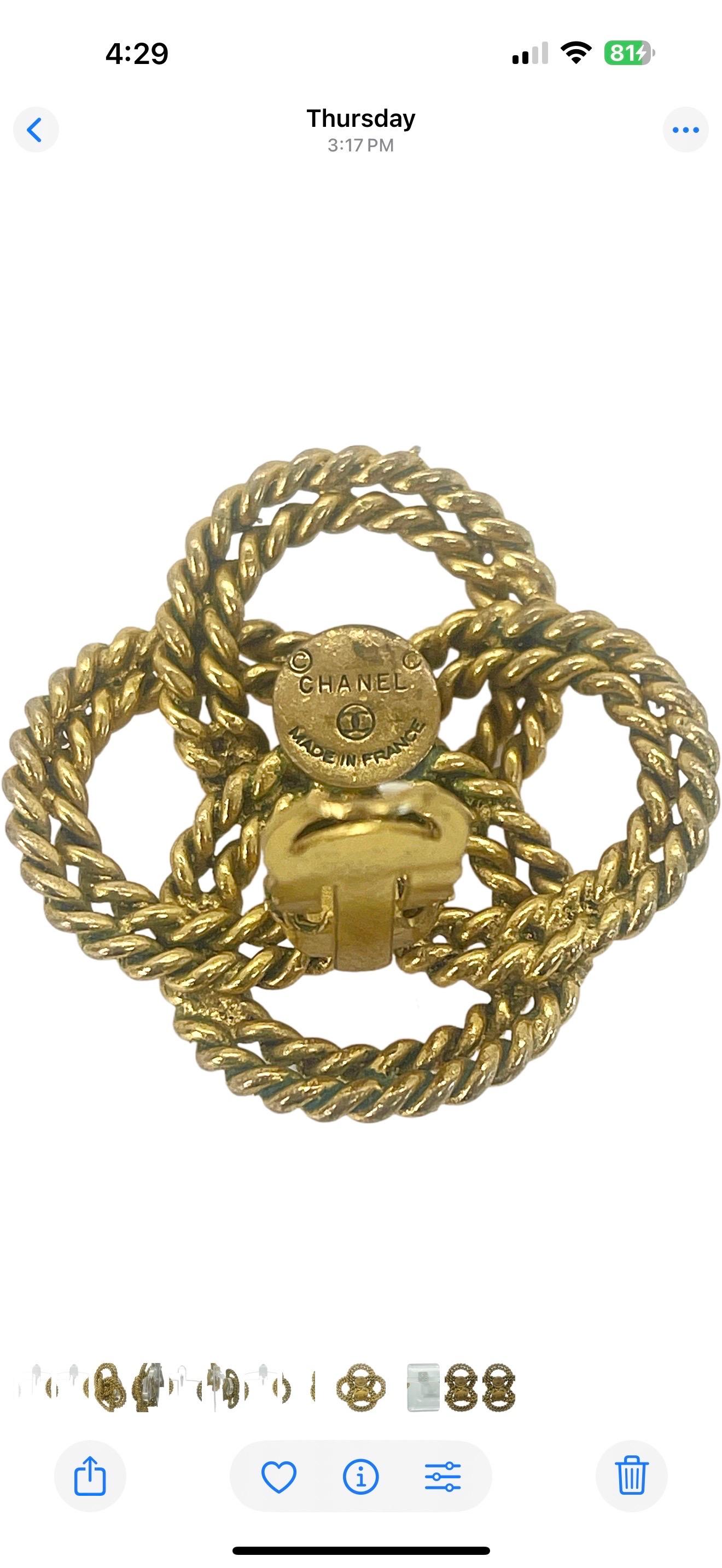 Pendientes vintage Chanel de oro de los 90 con nudo de cuerda trenzada, Made in France en venta 3