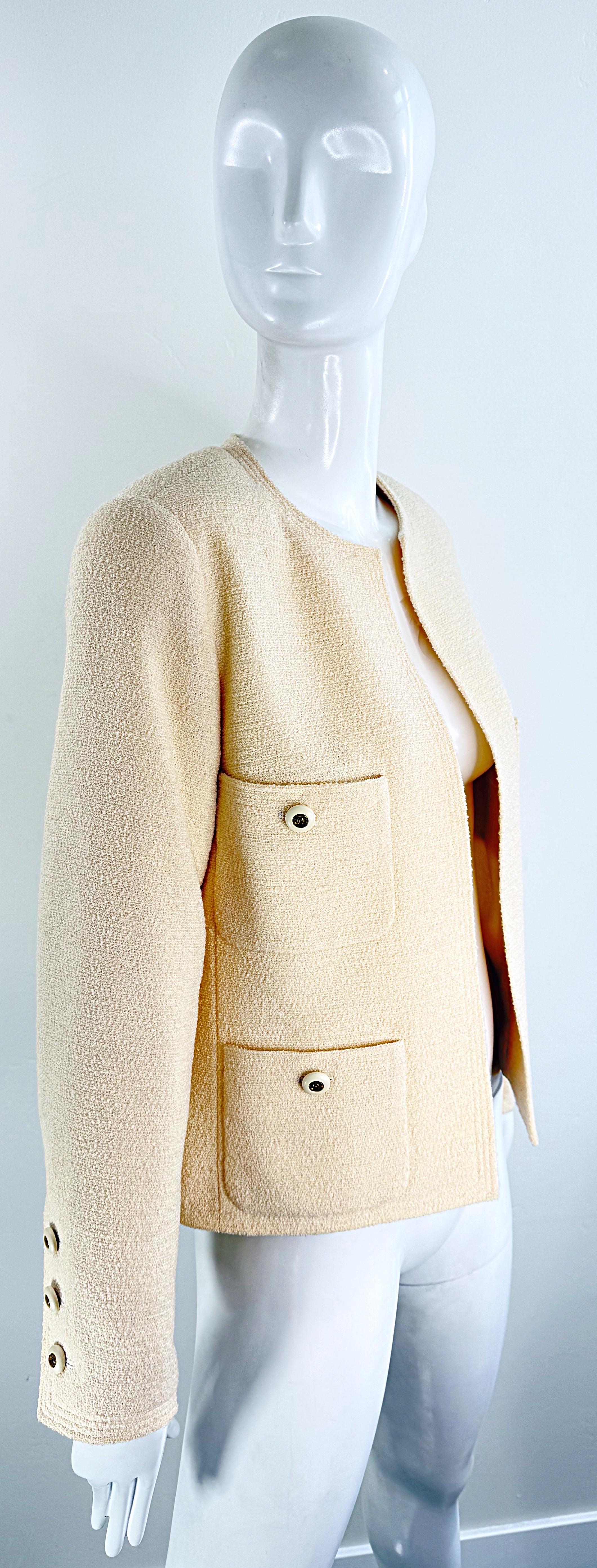Vintage Chanel 1990s Karl Lagerfeld Ivory Off White 90s Jacket Blazer CC Buttons For Sale 7