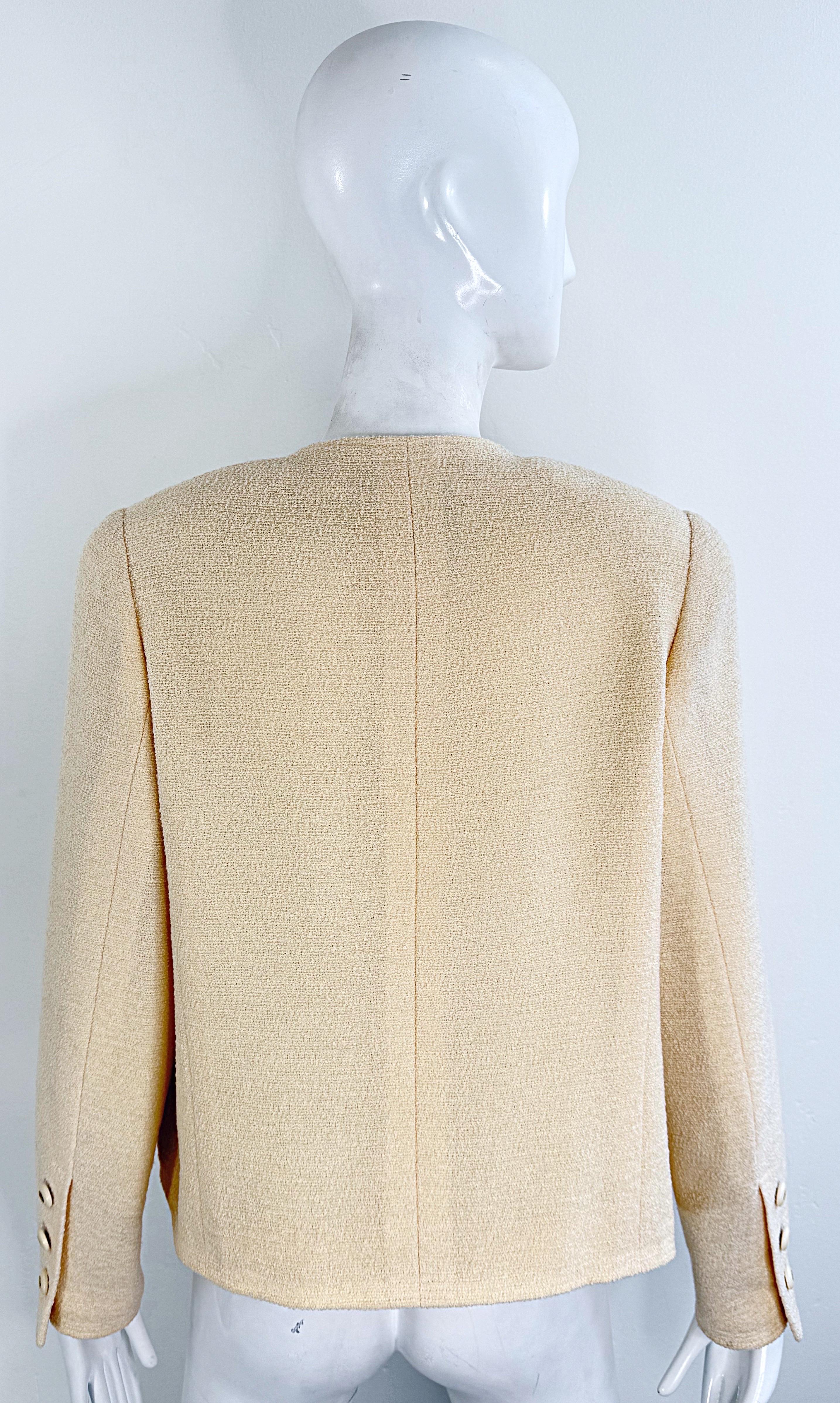 Vintage Chanel 1990s Karl Lagerfeld Ivory Off White 90s Jacket Blazer CC Buttons For Sale 9