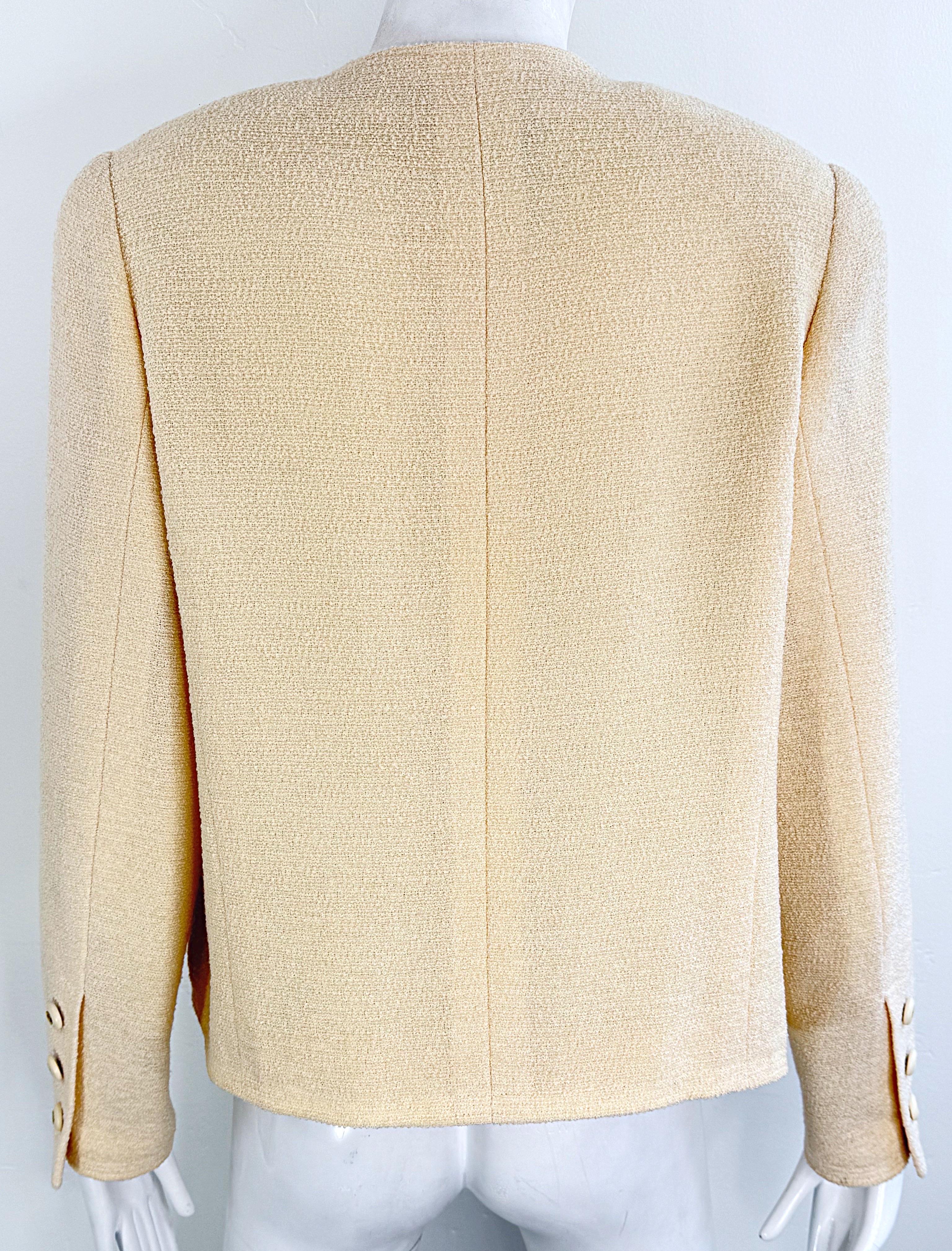 Women's Vintage Chanel 1990s Karl Lagerfeld Ivory Off White 90s Jacket Blazer CC Buttons For Sale