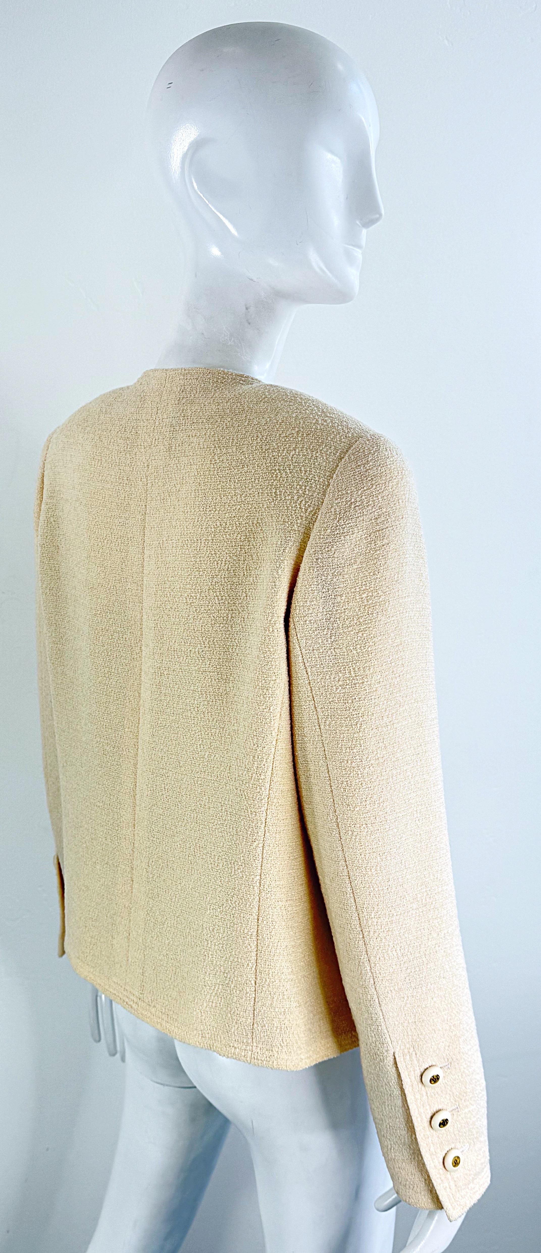 Vintage Chanel 1990s Karl Lagerfeld Ivory Off White 90s Jacket Blazer CC Buttons For Sale 5