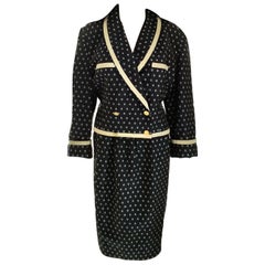 Vintage Chanel 1990's Navy & Ecru Diamond Jacket & Skirt Suit FR 40/ US 8