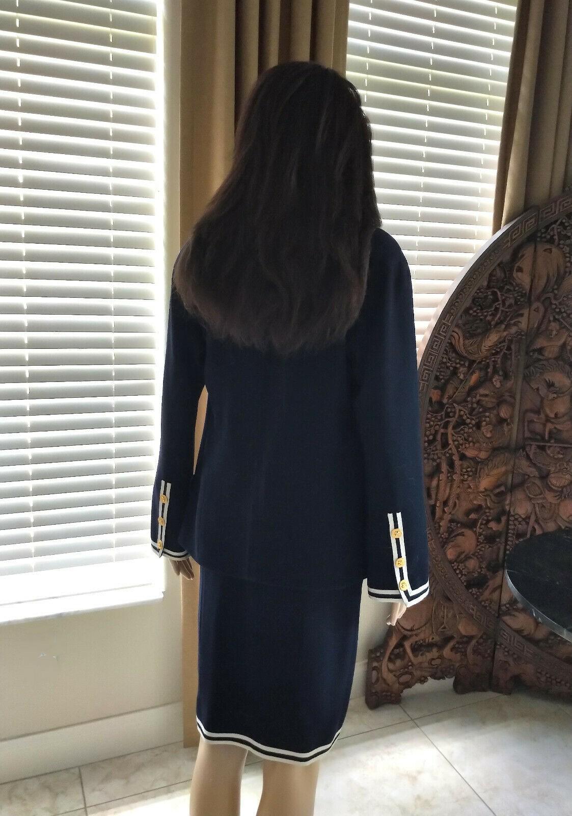 Vintage Chanel 1990's Navy & Ivory Grosgrain Jacket & Skirt Suit FR 34/ US 2 4 In Excellent Condition For Sale In Ormond Beach, FL
