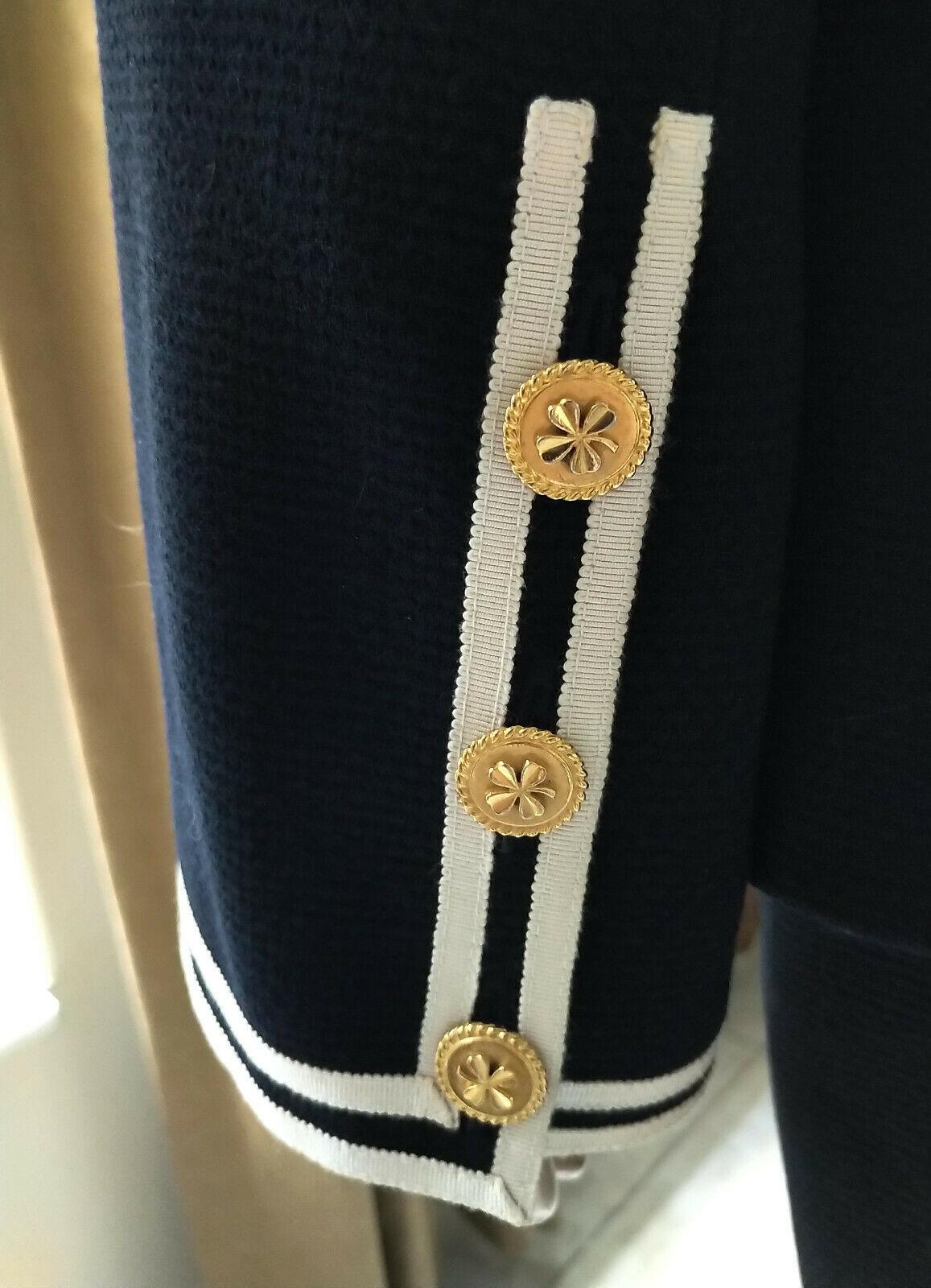 Vintage Chanel 1990's Navy & Ivory Grosgrain Jacket & Skirt Suit FR 34/ US 2 4 For Sale 1