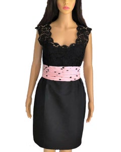 Vintage Chanel 1990's Pink & Black Polka Dot Lace & Taffeta Dress FR 38/ US 6