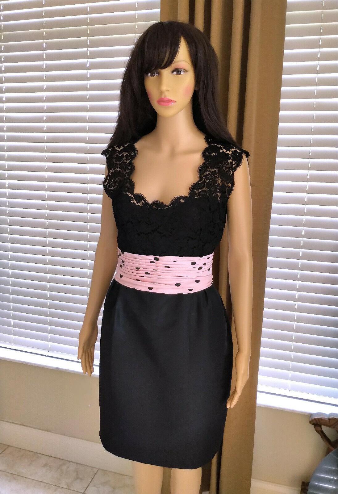 Vintage Chanel 1990's Pink & Black Polka Dot Lace & Taffeta Dress FR 38/ US 6 For Sale 2