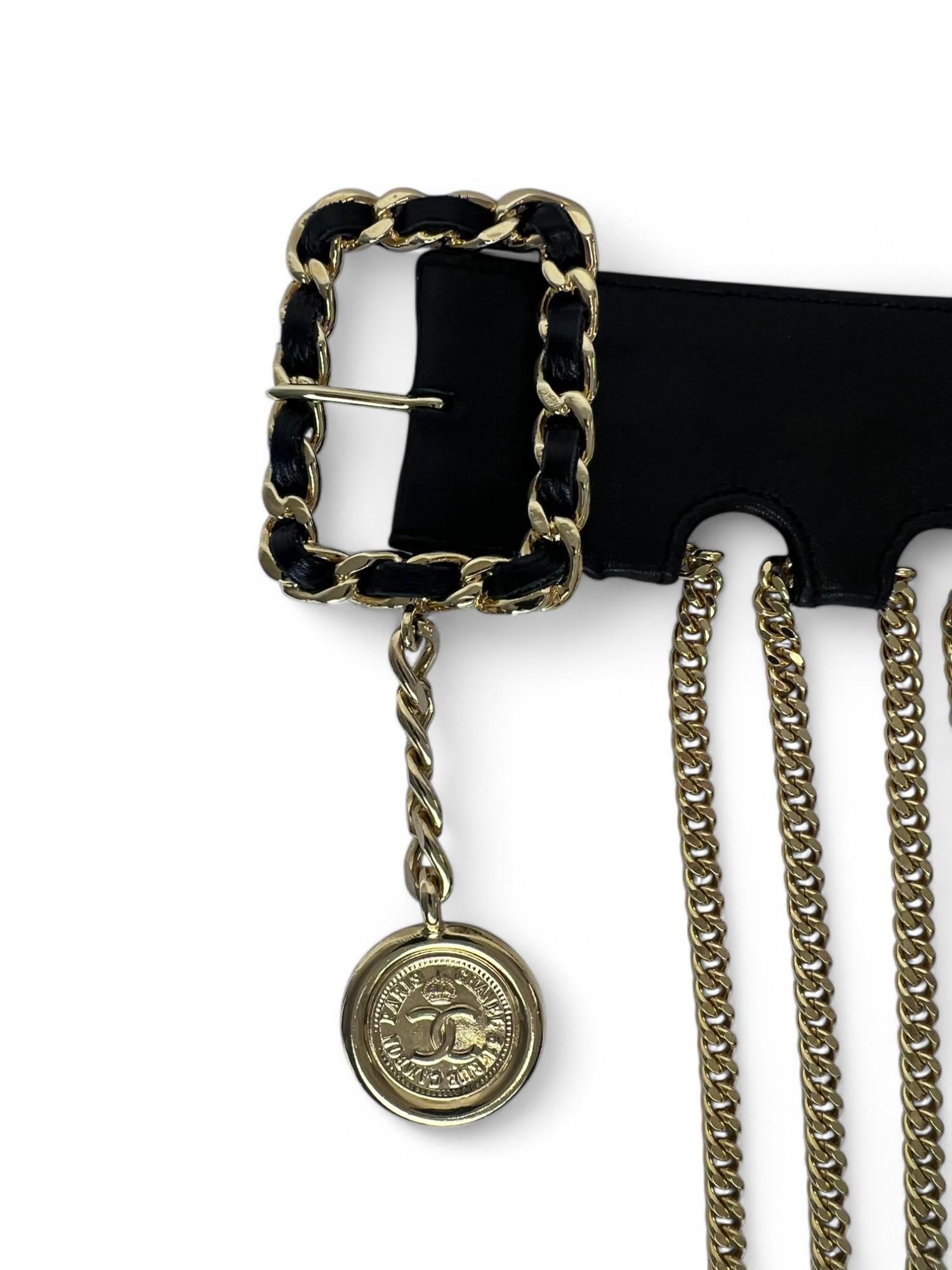 Vintage Chanel 1991 A/W Leather Multi Chain Drape Belt Fringe Skirt For Sale 8