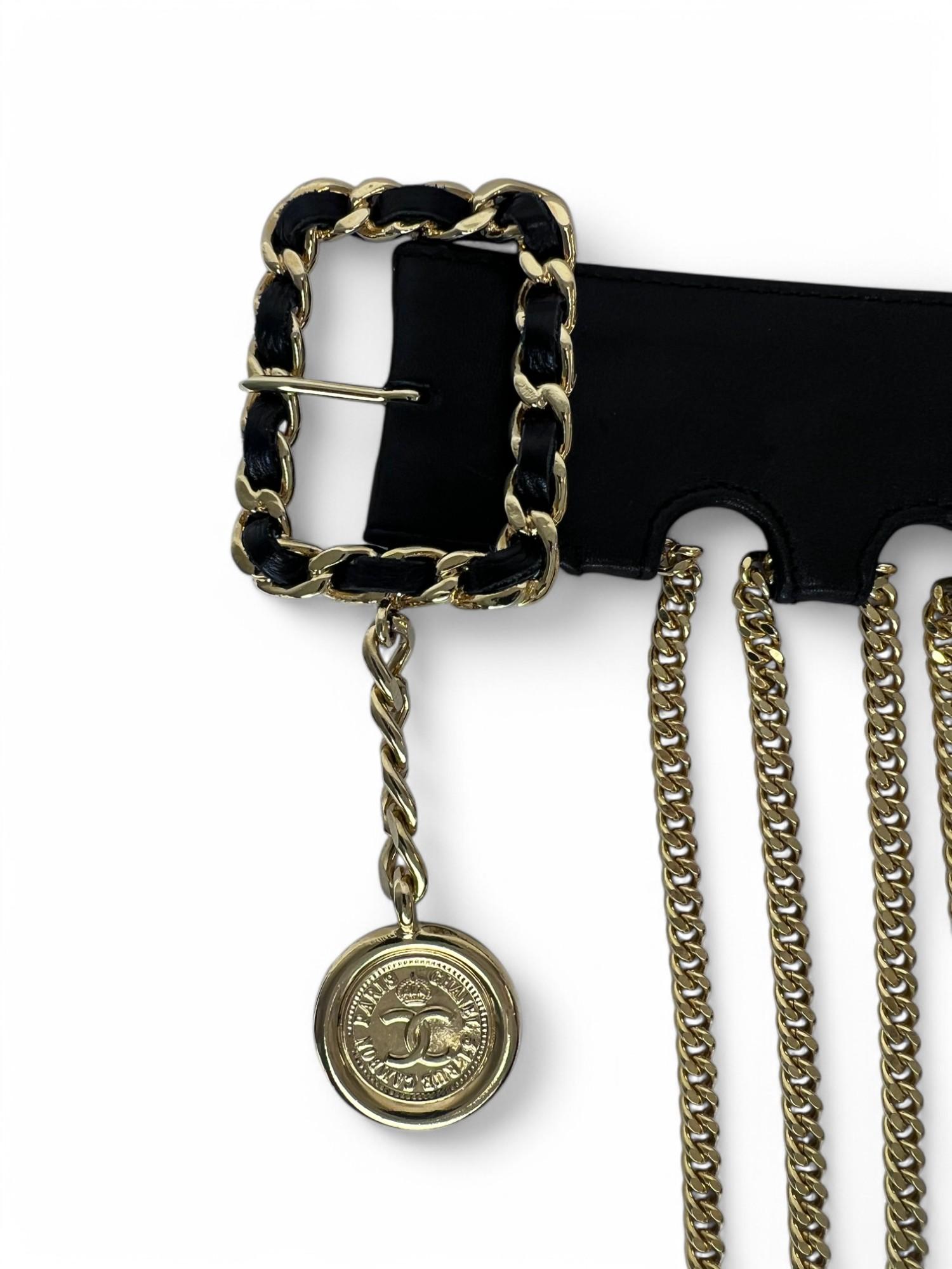 Vintage Chanel 1991 A/W Leather Multi Chain Drape Belt Fringe Skirt For Sale 9
