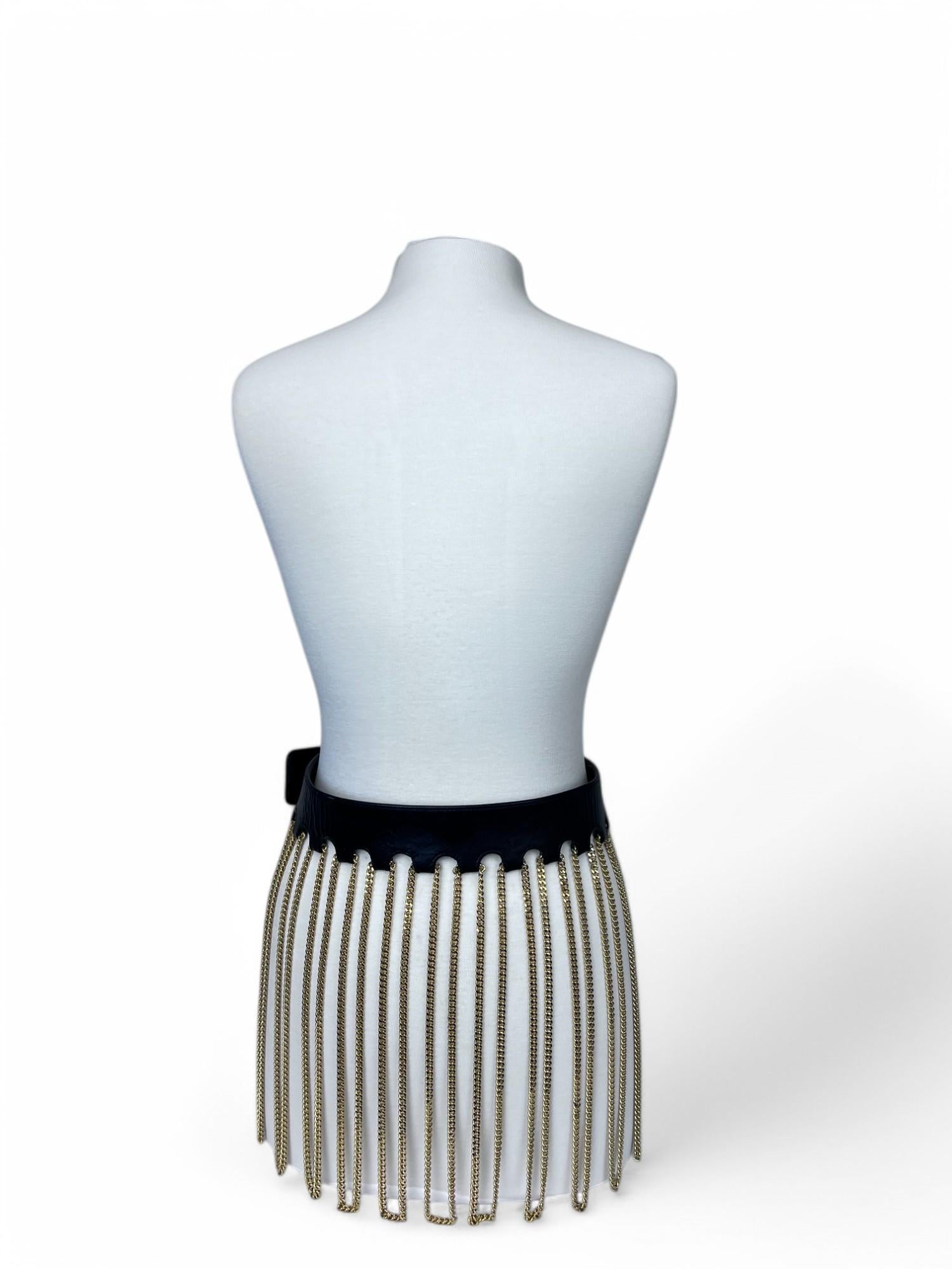 Vintage Chanel 1991 A/W Leather Multi Chain Drape Belt Fringe Skirt For Sale 1