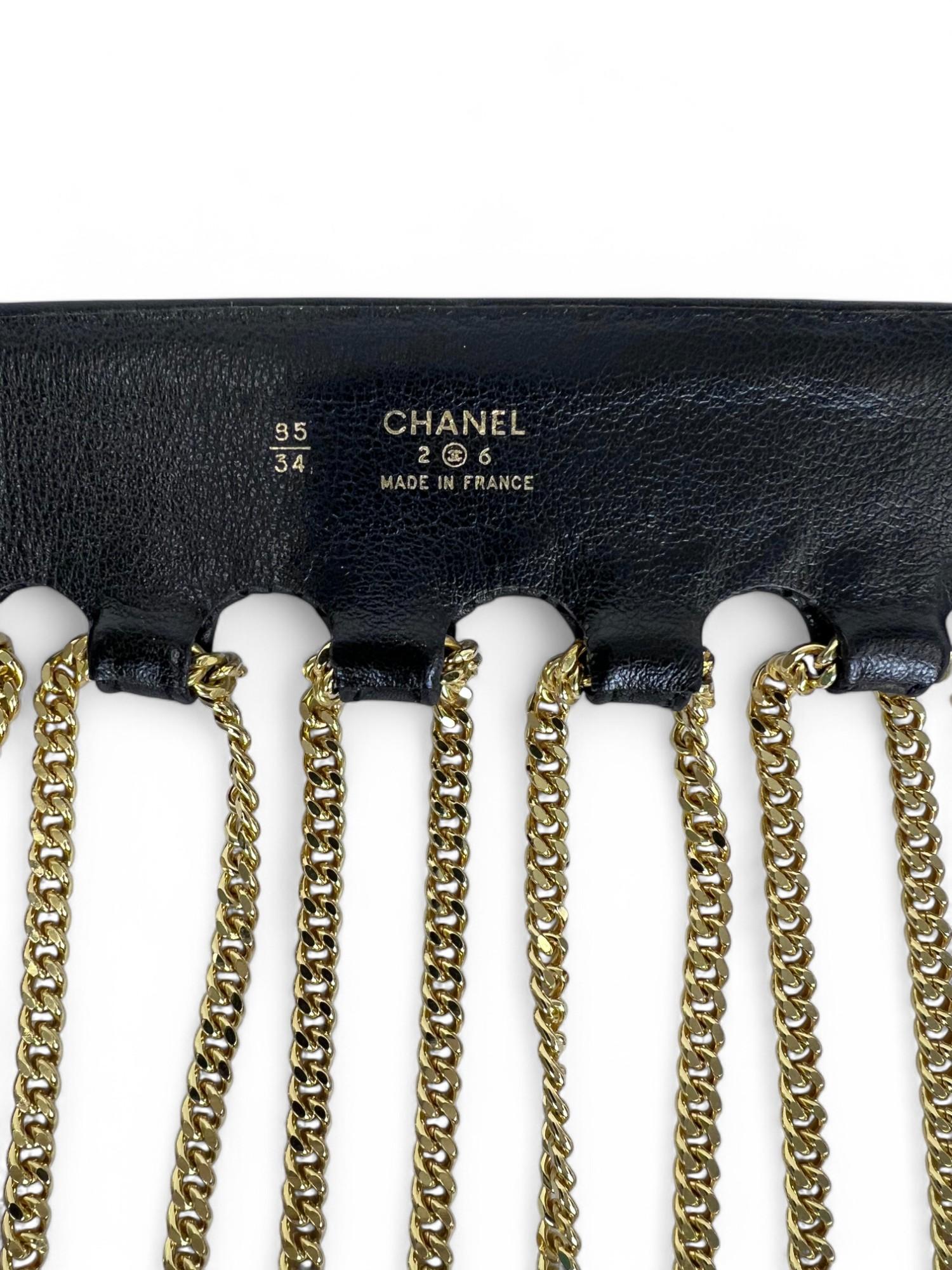 Vintage Chanel 1991 A/W Leather Multi Chain Drape Belt Fringe Skirt For Sale 3