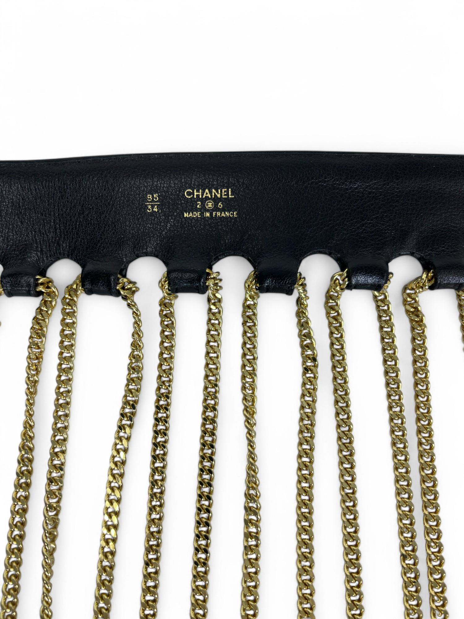 Vintage Chanel 1991 A/W Leather Multi Chain Drape Belt Fringe Skirt For Sale 4