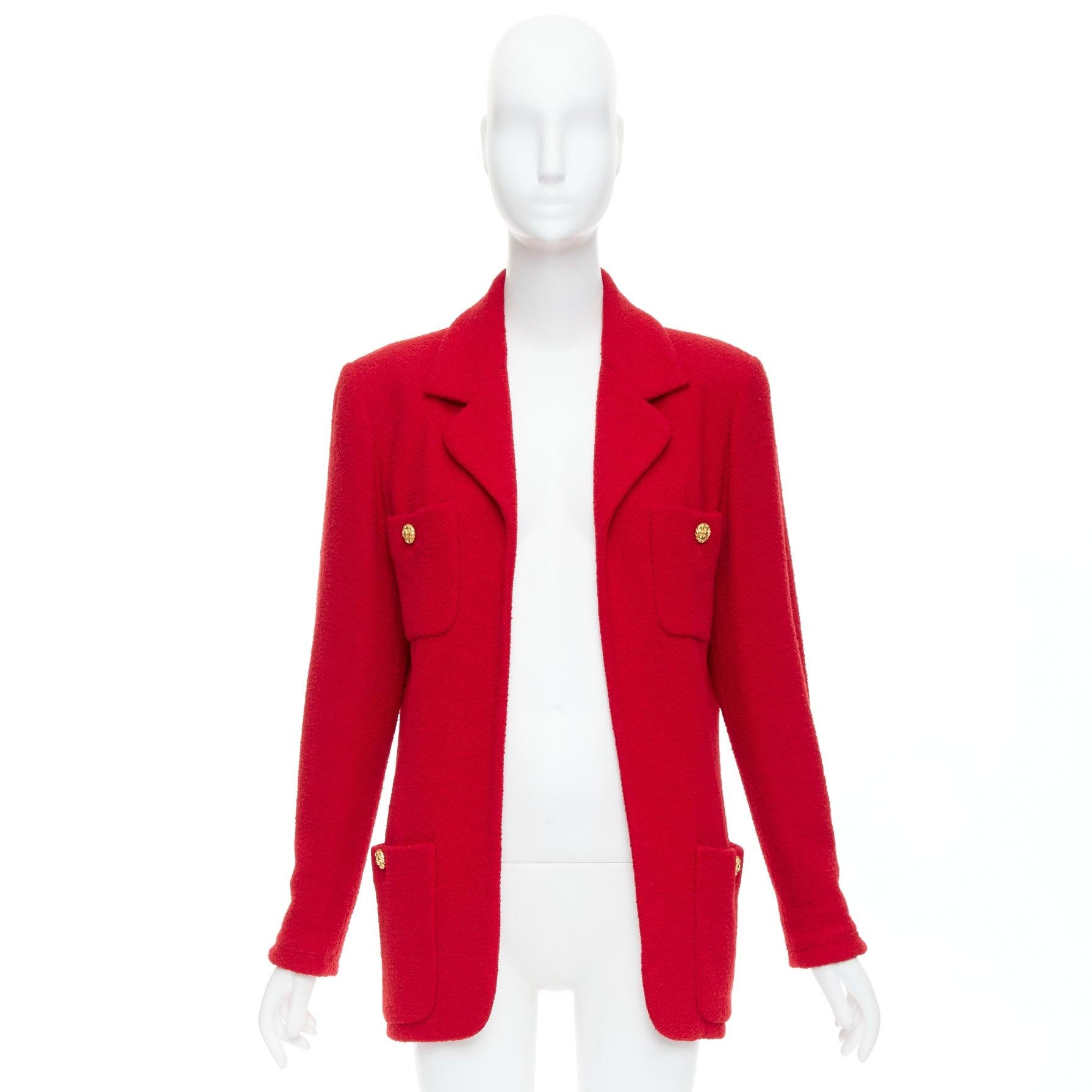 Veste vintage CHANEL 1992 29 rouge lèvre en tweed tissé avec boutons dorés à 4 poches en vente 7