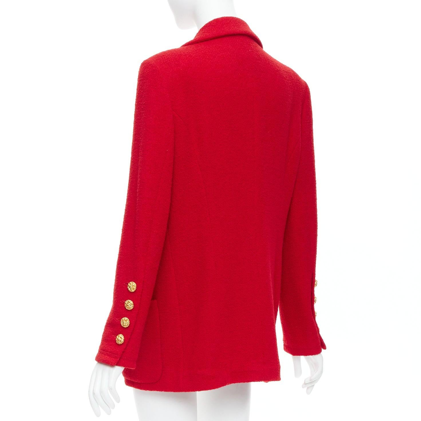 Veste vintage CHANEL 1992 29 rouge lèvre en tweed tissé avec boutons dorés à 4 poches en vente 1